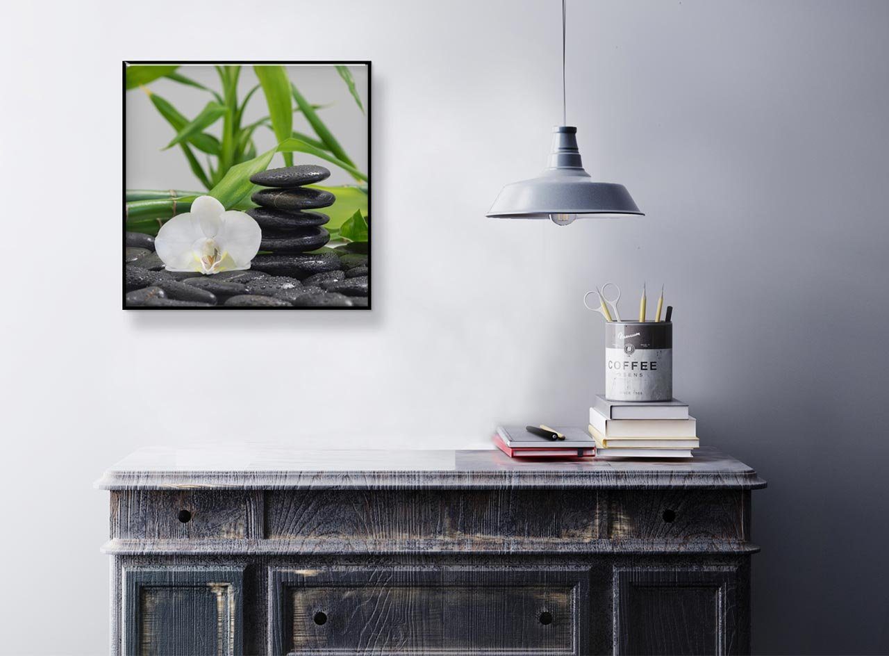 Levandeo® Wandbild, Glasbild 30x30cm Bambus Orchideen günstig online kaufen