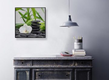 Levandeo® Wandbild, Glasbild 30x30cm Bambus Orchideen Steine Wandbild Deko Relax Wellness