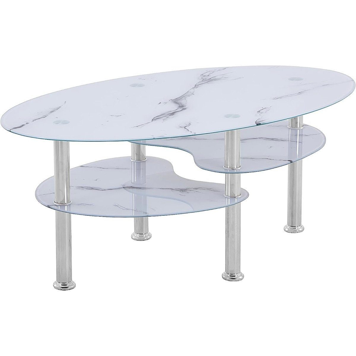 HOOZ Couchtisch HOOZ Couchtisch 98x55cm Marmor weiß mit Ablage (Wohnzimmertisch, perfekt als Beistelltisch), Tischplatte Marmorweiß mit Ablage in Marmorweiß