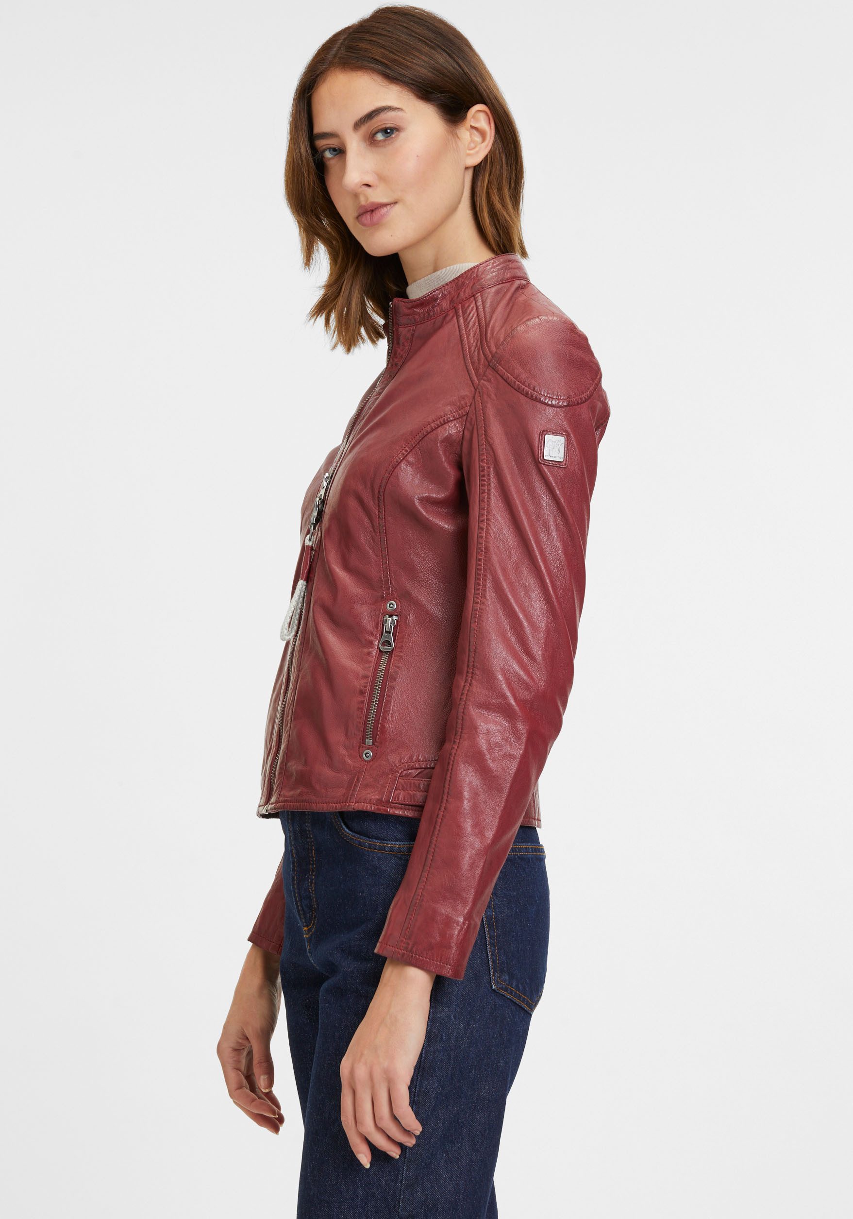 Mauritius Lederjacke GWAlice mit Reißverschlusstaschen, Ziernähte, günstig online kaufen