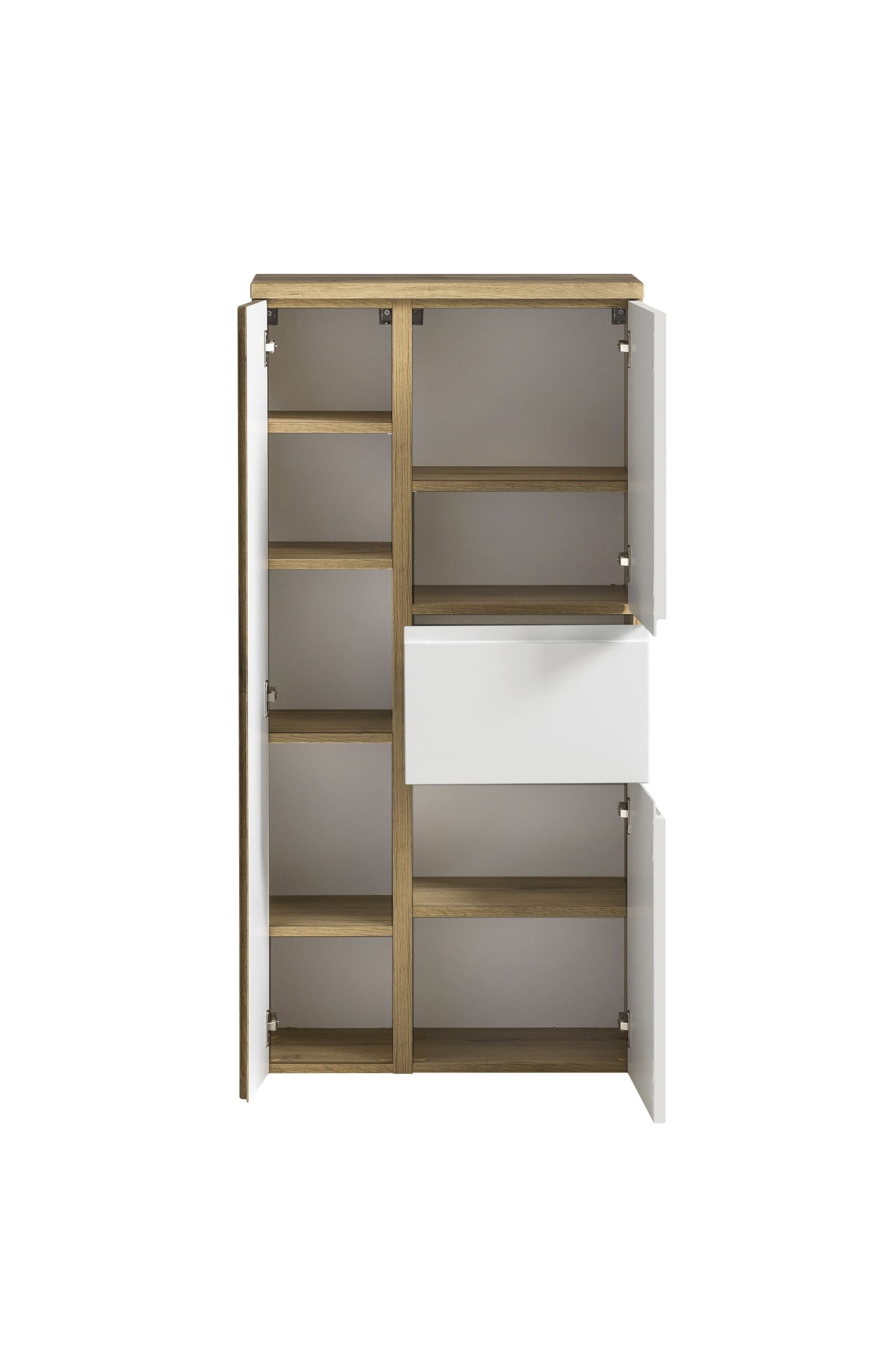 HELD MÖBEL Midischrank in weiß/ Wotaneiche, MDF - 65x130x35cm (BxHxT)