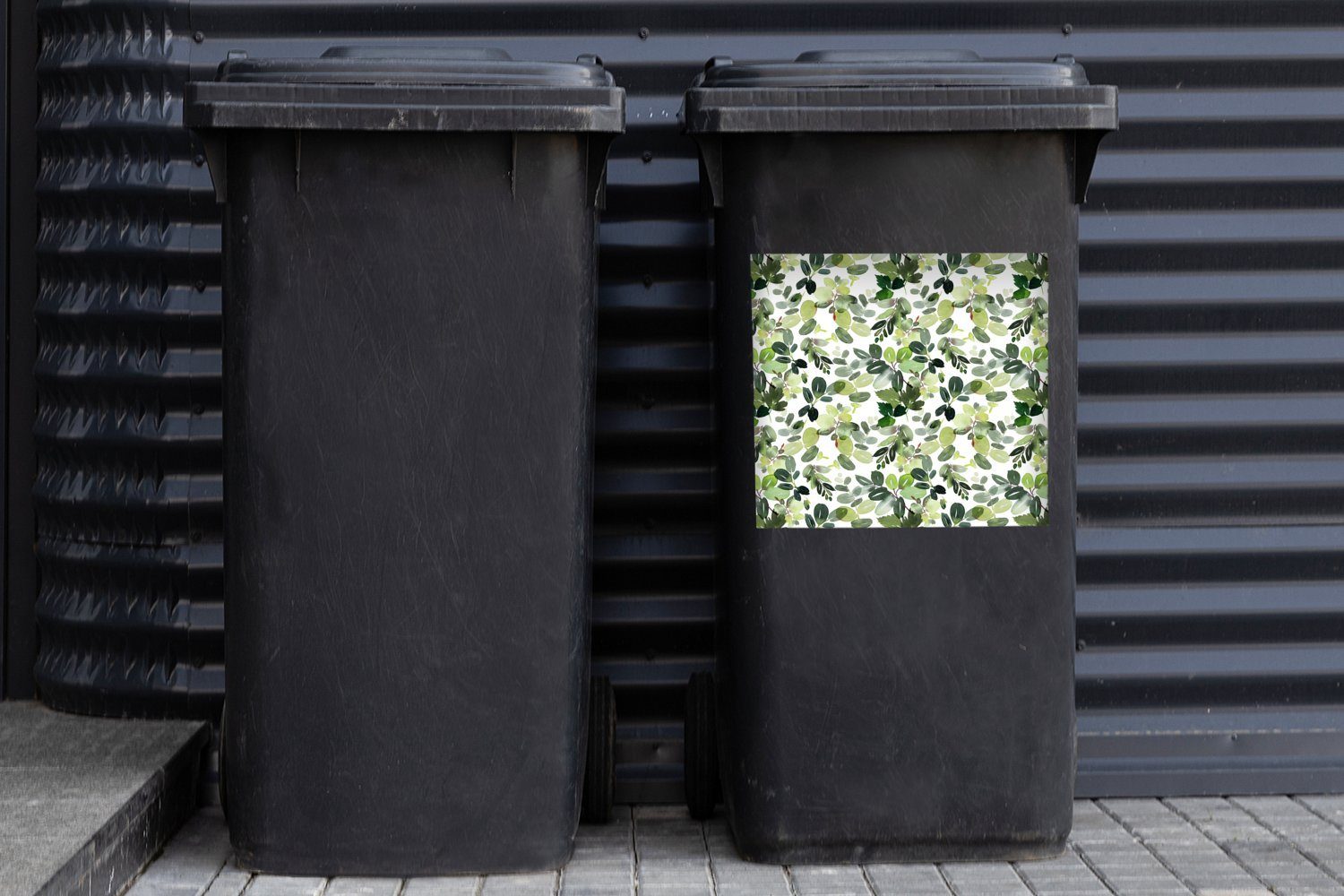 Mülleimer-aufkleber, Grün (1 Pflanzen - Mülltonne, Wandsticker Container, MuchoWow Abfalbehälter St), Aquarell - Sticker,