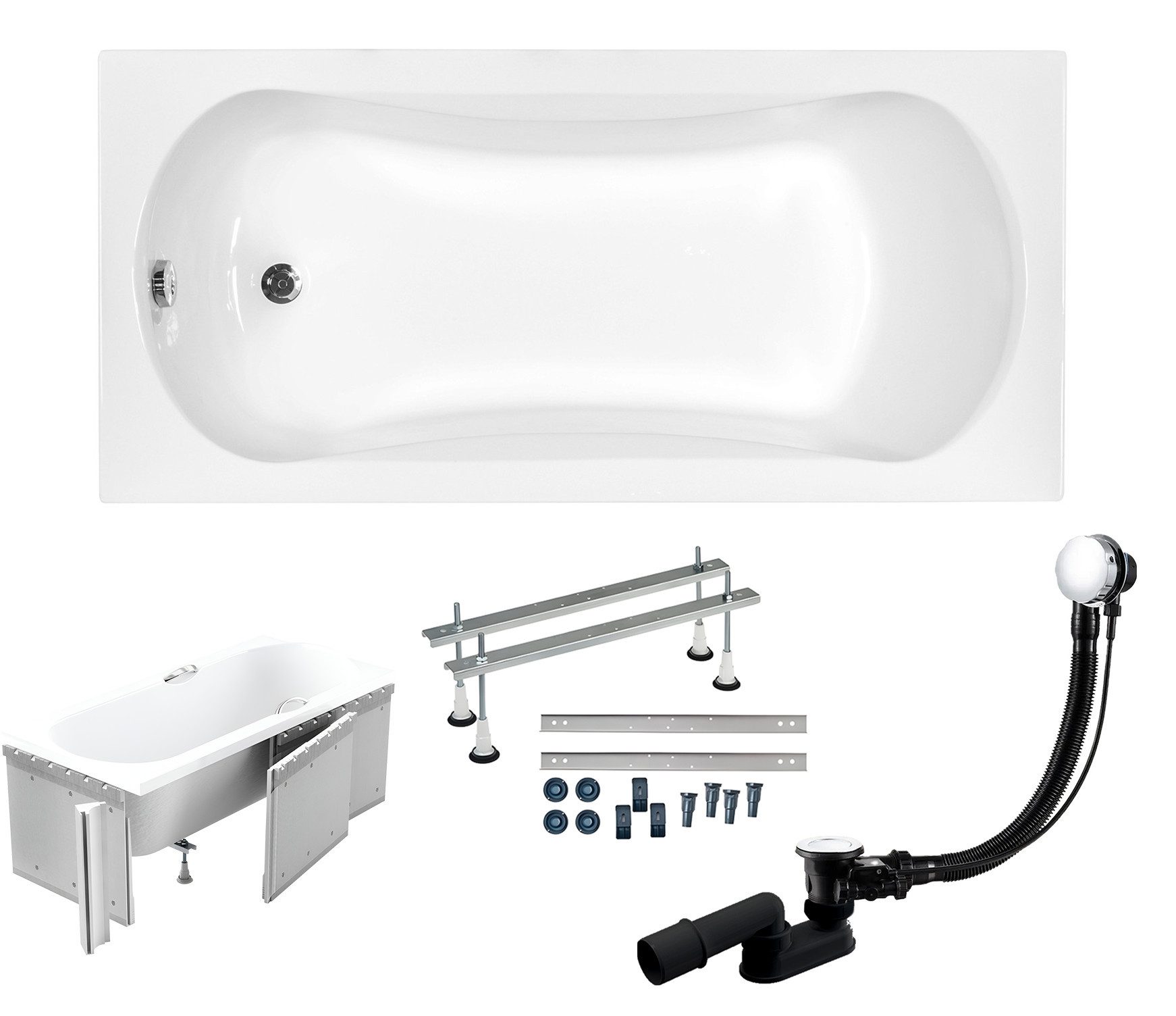KOLMAN Badewanne Rechteck Aria 150x70, Ablaufgarnitur & Füße GRATIS