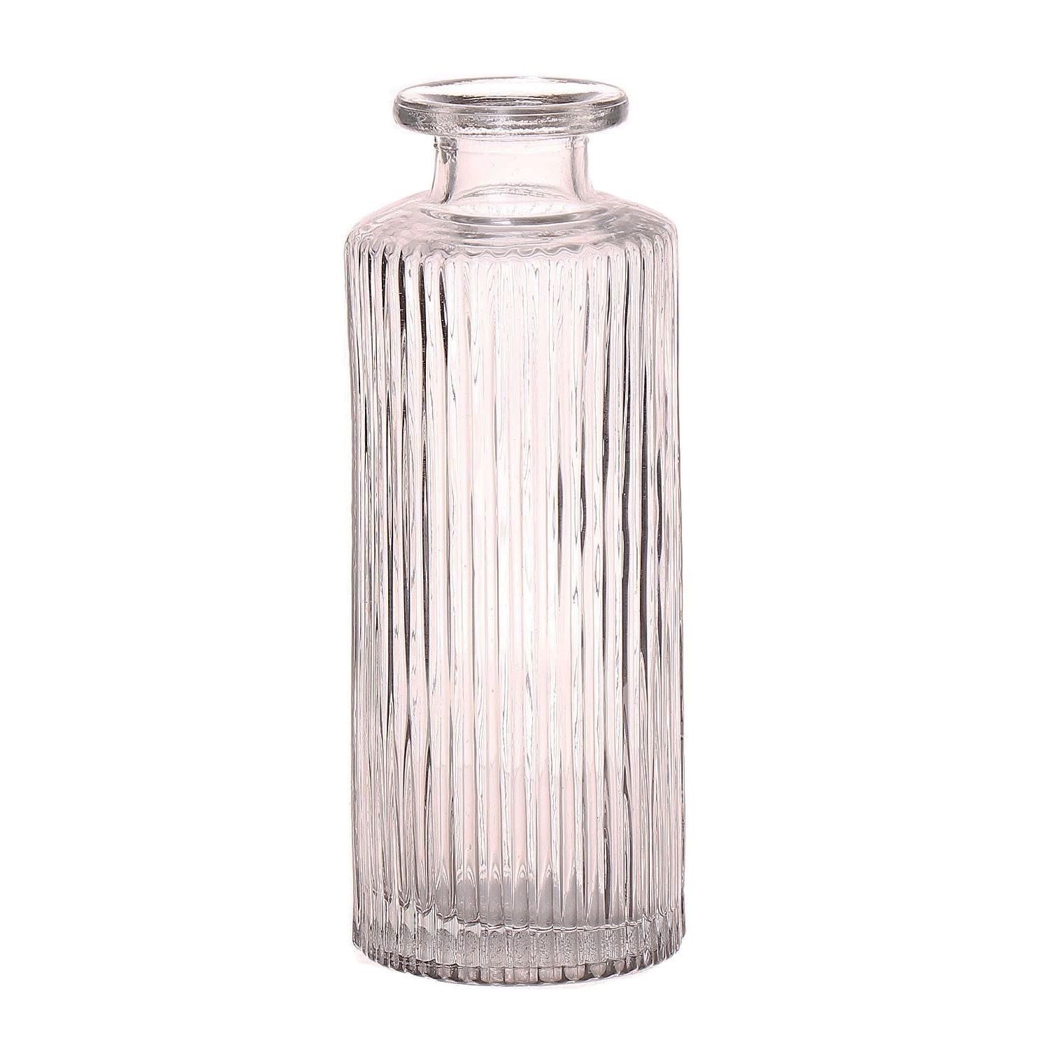 INNA-Glas Dekovase Flaschenvase Emanuela aus Glas, Rillenmuster, klar, 13,2 cm, Ø 5,2 cm