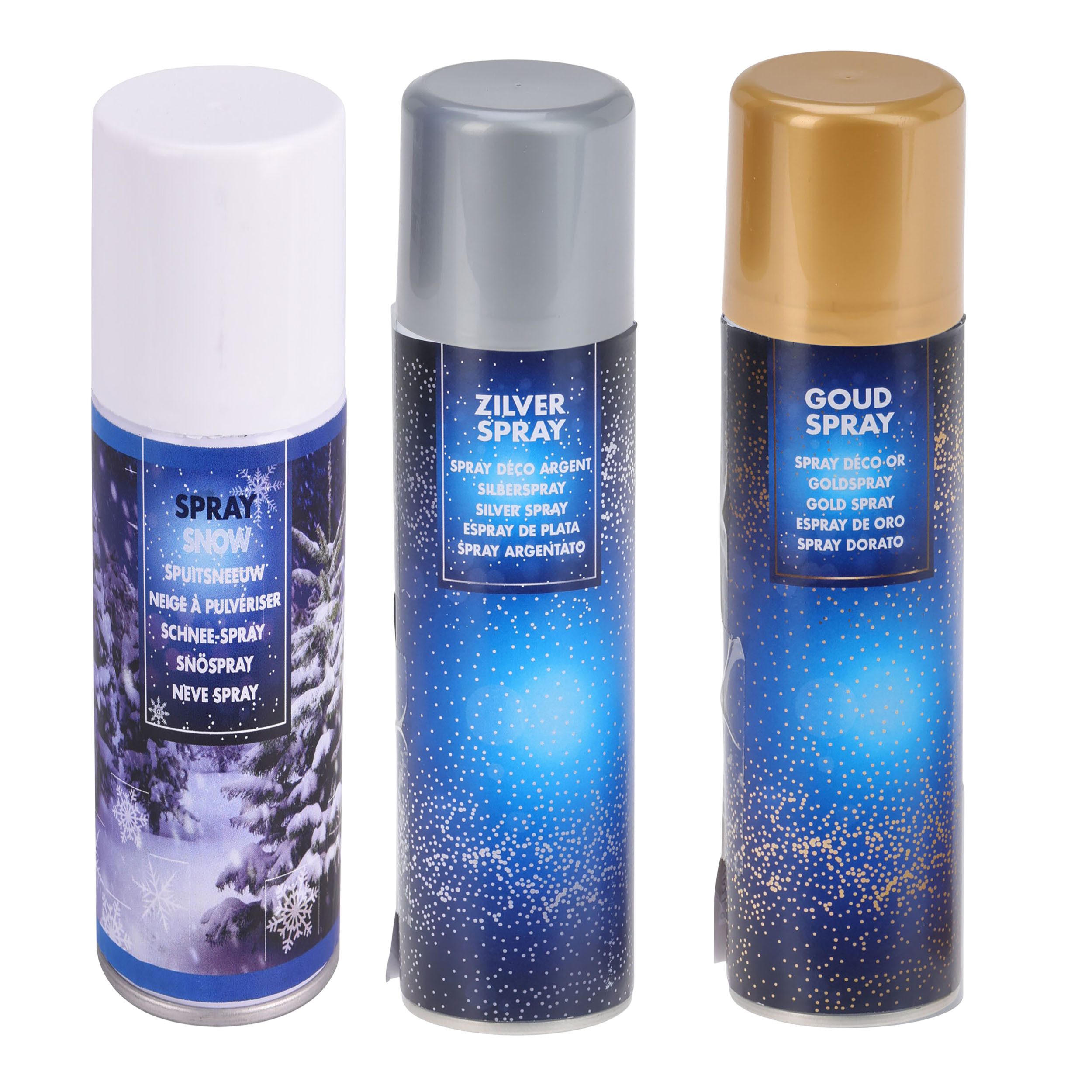 Annastore Bastelfarbe 3er Set Schneespray 150 ml + Goldspray 150 ml + Silberspray 150 ml, Dekospray, Sprühspray, Fensterspray