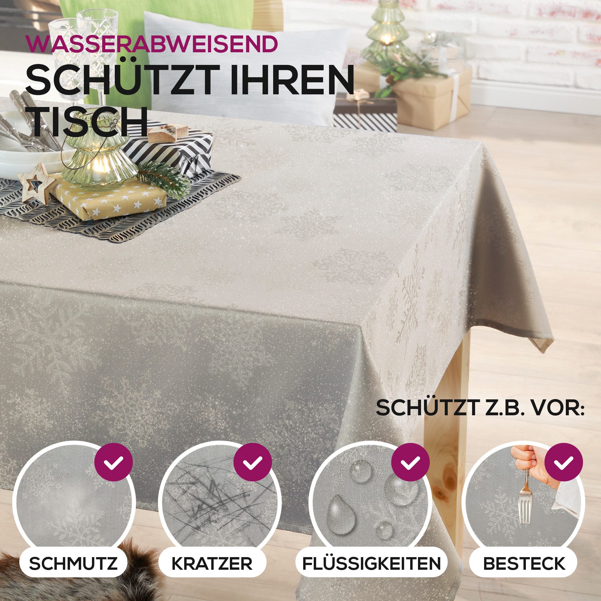 Beautex Tischdecke Lurex Tischdecke Weihnachten, Silber Gold glänzend, Weihnachtstisch (1-tlg) – Bild 3 von 5