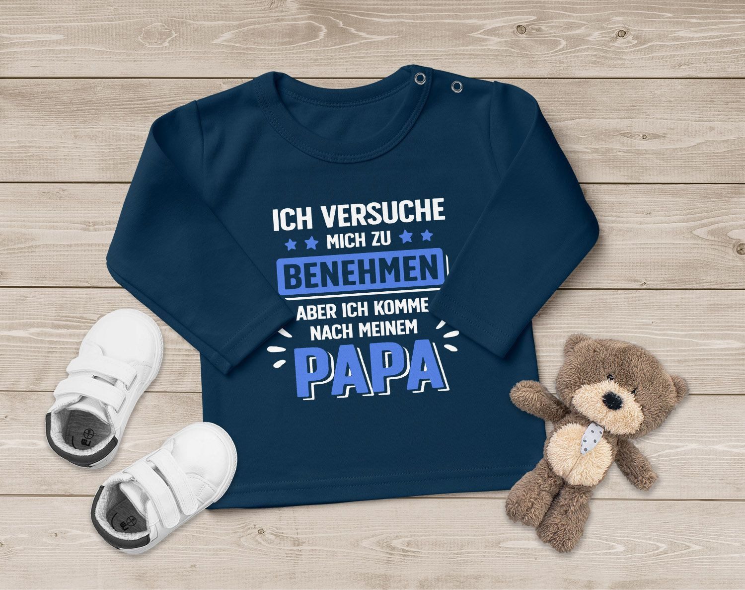 Rundhalsshirt Baby Langarm-Shirt bedruckt mit Spruch Ich versuche mich zu benehmen