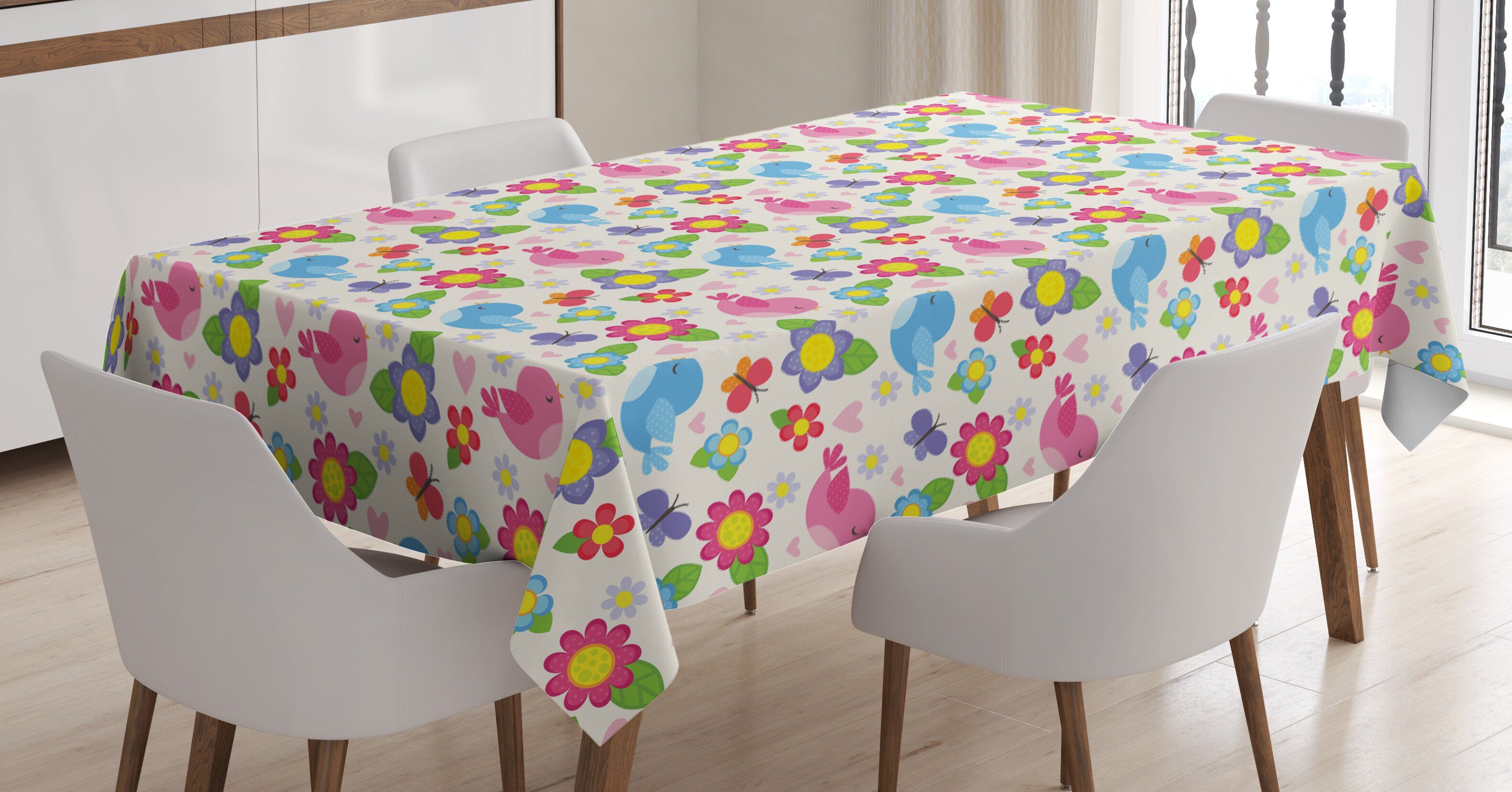Abakuhaus Tischdecke Farbfest Waschbar geeignet Bereich Außen Baby den Farben, Vogel-Herz-Schmetterling Klare Für