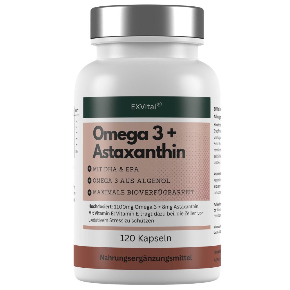 Omega 3 + Astaxanthin mit 600mg DHA & 300mg EPA + 8mg Astaxanthin Kapseln, 144 g