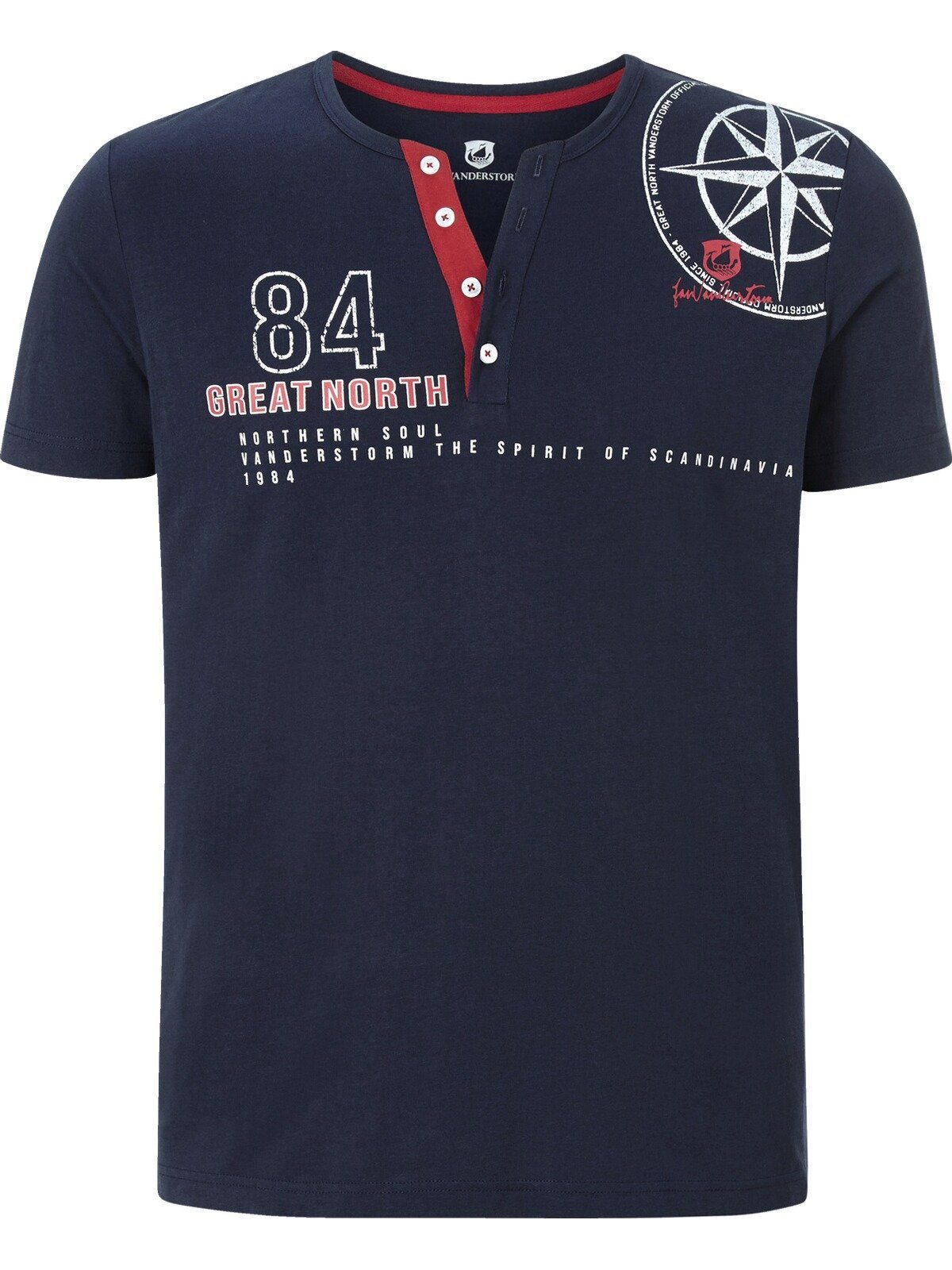 Baseball-Look im Jan Vanderstorm T-Shirt LINDRAD dunkelblau