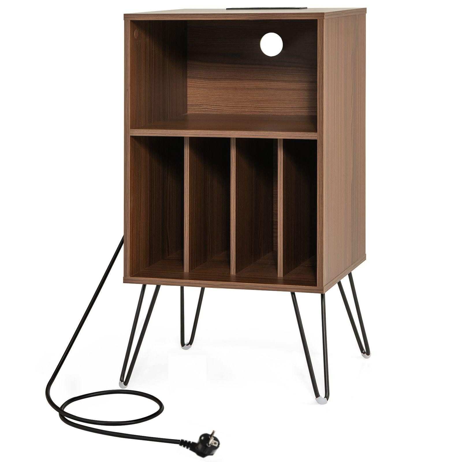 KOMFOTTEU Nachttisch Plattenspieler-Ständer, Schallplattenhalter mit Ladest günstig online kaufen