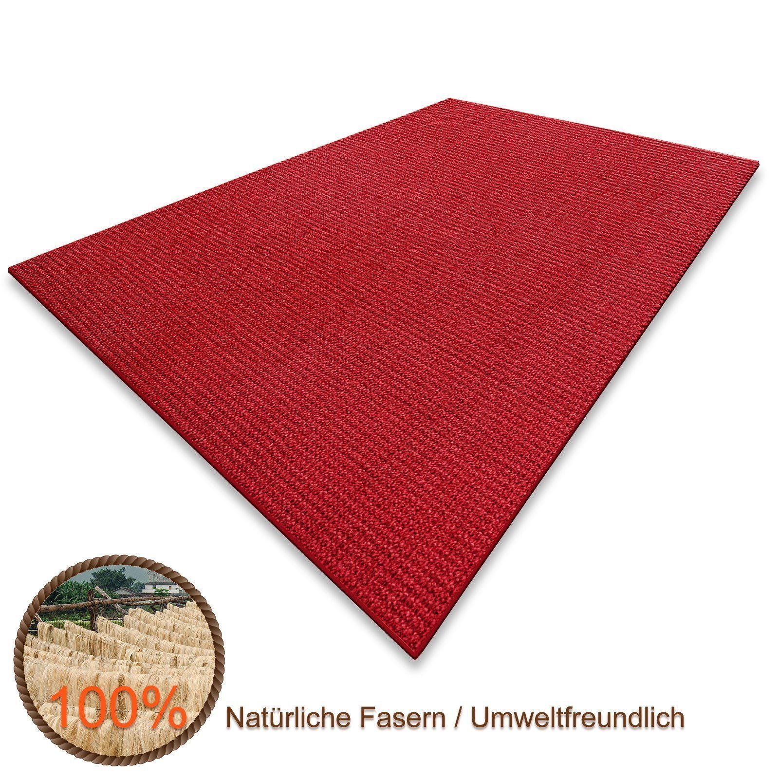 Sisalteppich Peru Rot, Teppich in verschiedenen Größen, Teppichläufer, Karat, Eckig, Höhe: 6 mm, Eckig