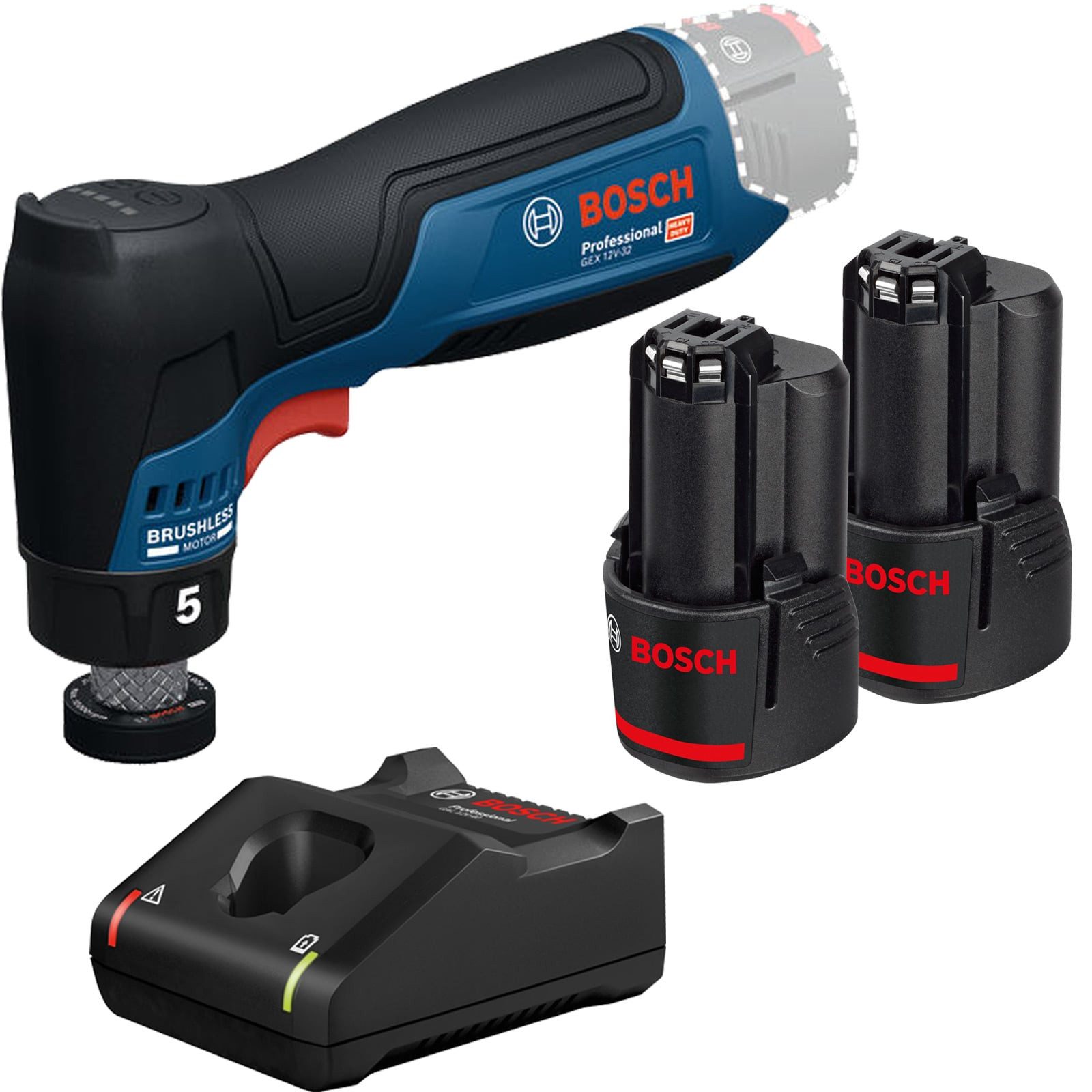 BOSCH Akku-Exzenterschleifer Bosch Akku-Exzenterschleifer GEX 12V-32 / 2x 2,0 Ah + Ladegerät GAL 12