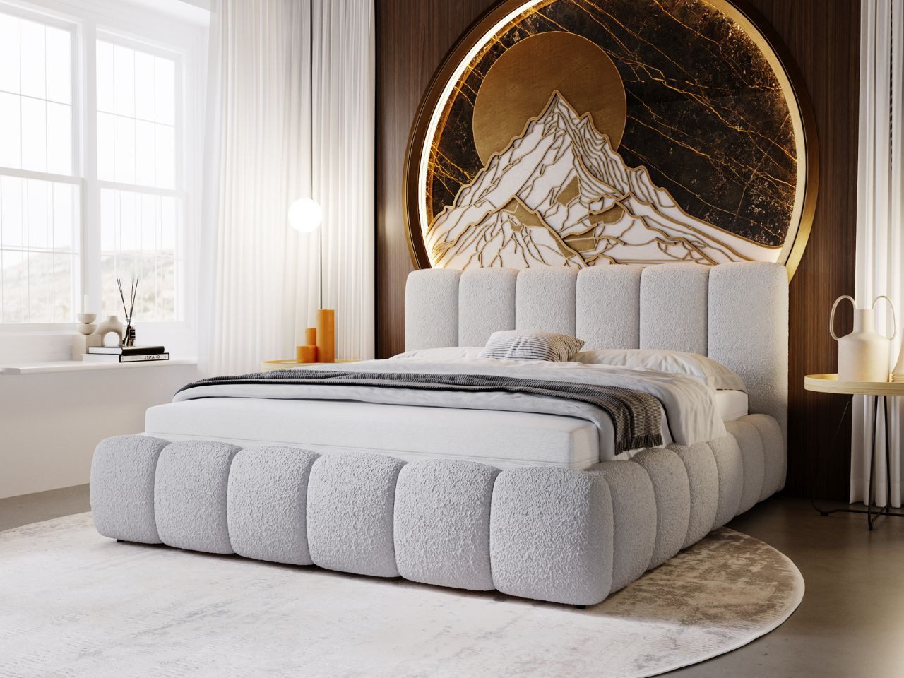 GrainGold Polsterbett Cloud (Set, Polsterbett, Kopfteil, Lattenrost), mit hohe Kopfteil, mit Lattenrost, für das Schlafzimmer, Elegant Stil