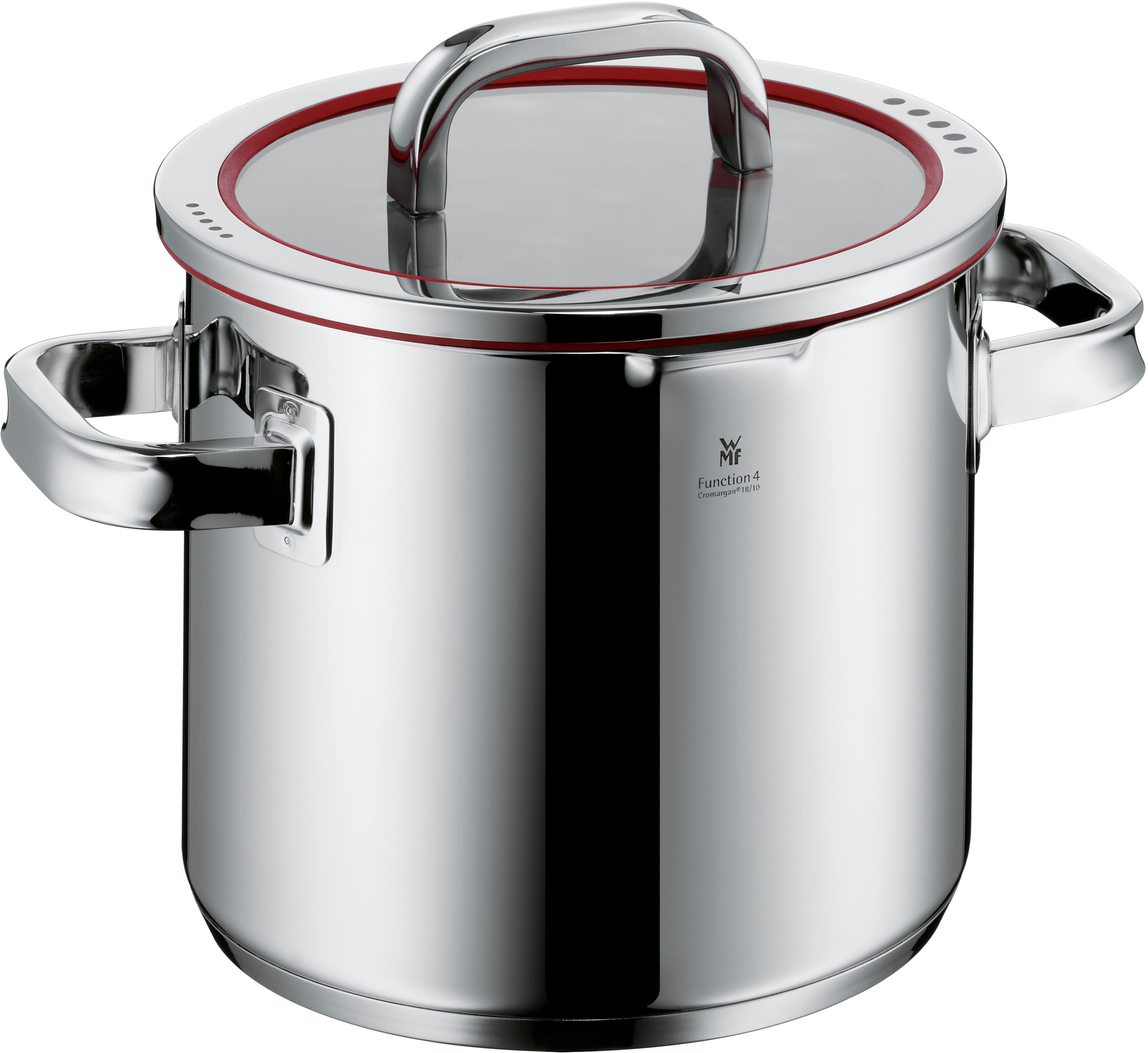 WMF Gemüsetopf Function 4, Induktionstopf spülmaschinengeeignet, Cromargan® Edelstahl Rostfrei 18/10 (2-tlg), wärmereduzierende Griffe, mit 4 Abgießfunktionen, Innenskalierung