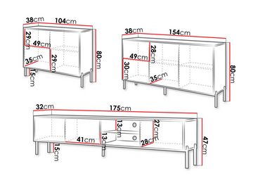 MIRJAN24 Wohnzimmer-Set Oslo I, (3er-Set, TV-Lowboard, 2x Kommode), Griffloses Öffnungssystem push to open