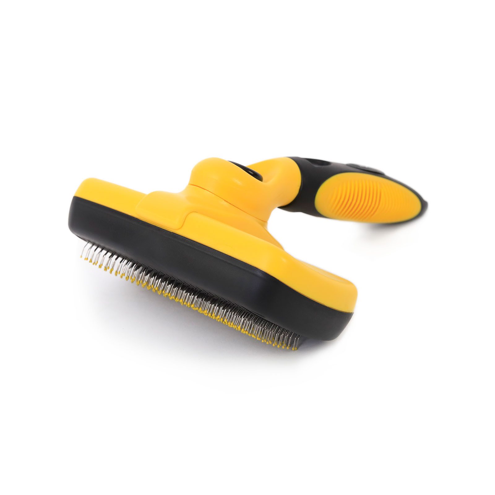 lionto Fellbürste für mittellanges bis langes Fell, Anti-Rutsch-Handgriff, Edelstahl, (1-tlg), auf Knopfdruck selbstreinigend, ergonomischer Griff