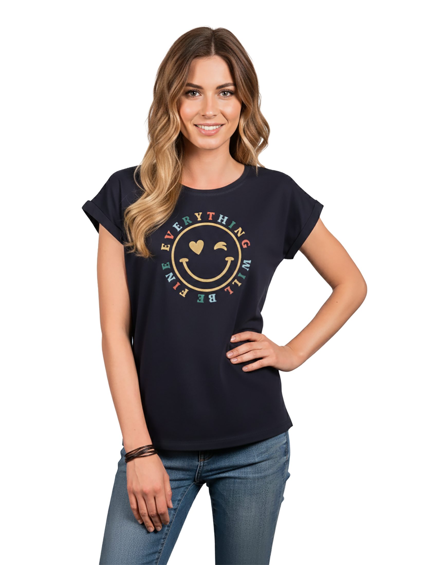 MAKAYA Print-Shirt Damen Kurzam Herz Spruch Sprüche Hippie Style Outfit 60er 70er Jahre Top