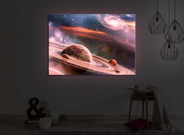 lightbox-multicolor LED-Bild Planet mit Ringsystem front lighted / 60x40cm, Leuchtbild mit Fernbedienung
