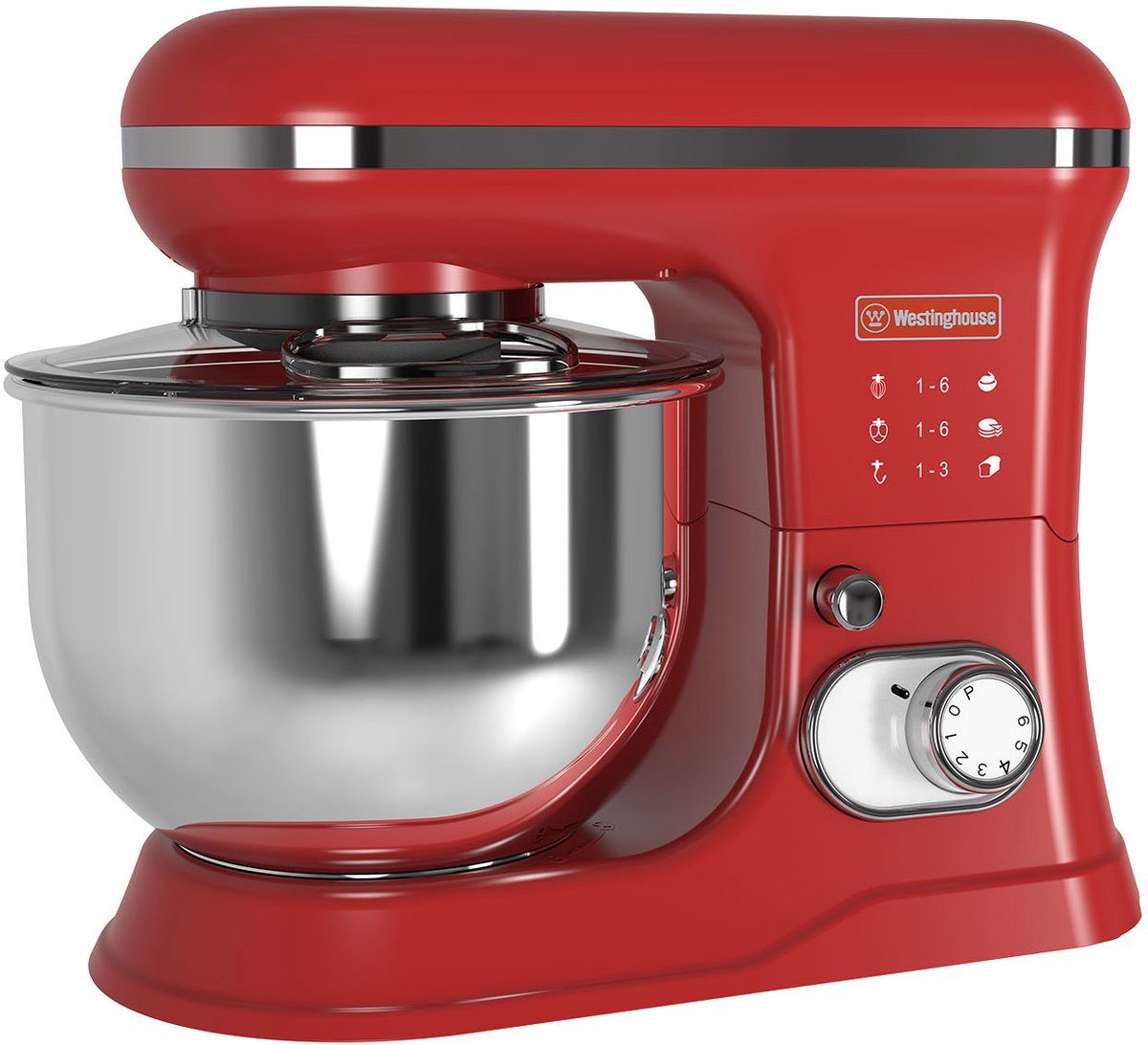 Westinghouse Küchenmaschine Retro-Serie 5 l 1200 W mit Knethaken, 1200,00 W, 5,00 l Schüssel, 5-l-Edelstahlschüssel, 6 Stufen plus Pulsfunktion, Knethaken
