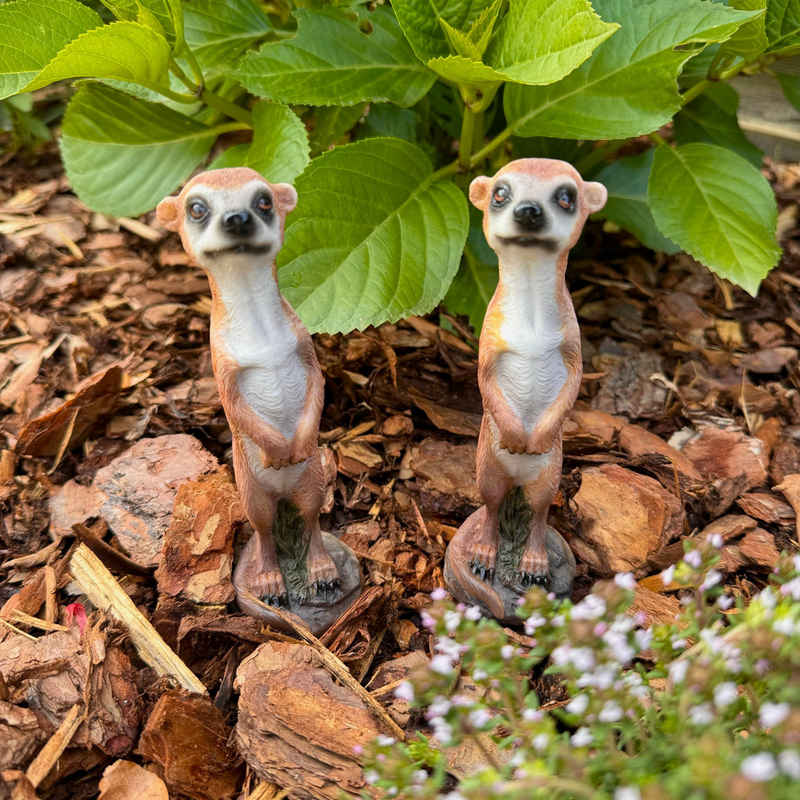 Online-Fuchs Gartenfigur Erdmännchen Deko Figuren im Set für den Garten - Wetterfest, Gartenfiguren aus Kunstharz für den Außenbereich