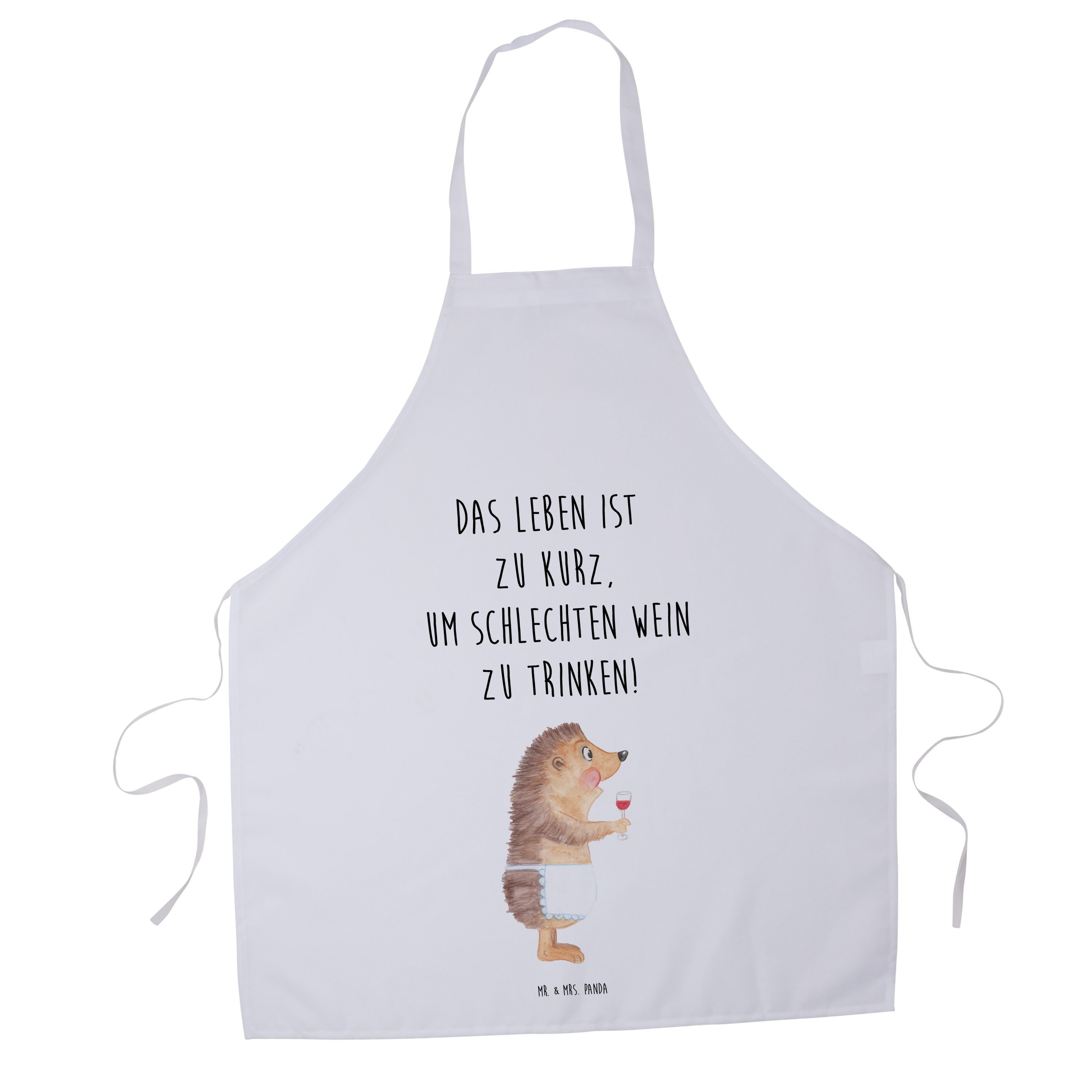 Mr. & Mrs. Panda Kochschürze Igel Wein, Kochschürze, Weiß, Schürze, Kochschürze, Latzschürze, Wein, (Packung), Grill Schürze Profi Kochschürze Polyester Schürze