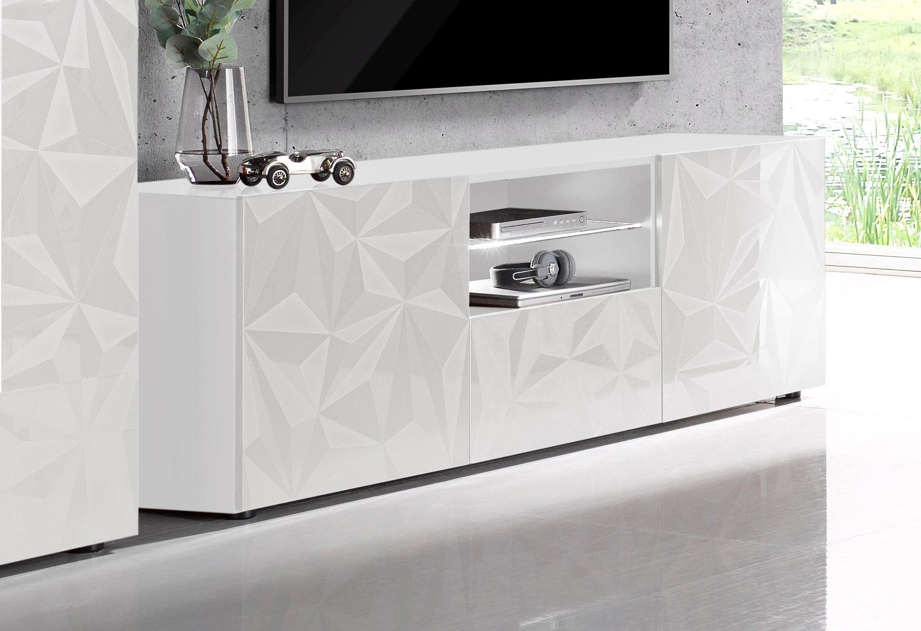 Home affaire Lowboard Prisma Breite 181 cm, TV-Board 2 Türen, 1 Schubkasten, TV-Schrank, Front mit elegantem Siebdruck, grifflos, viel Stauraum