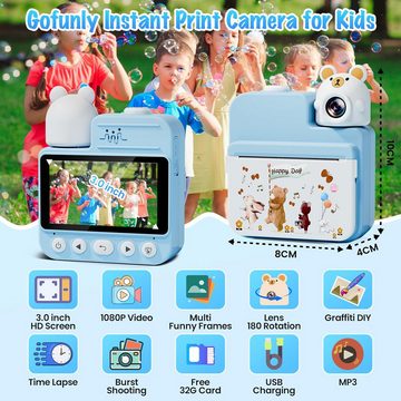 Gofunly Kreative Gestaltung Kinderkamera (14 MP, 1x opt. Zoom, inkl. Lang anhaltender Spaß Mit einem wiederaufladbaren 1000mAh Akku, Vielseitigen Funktionen Lang anhaltenden,1080P-HD 3,0 Zoll 32GB-Karte)