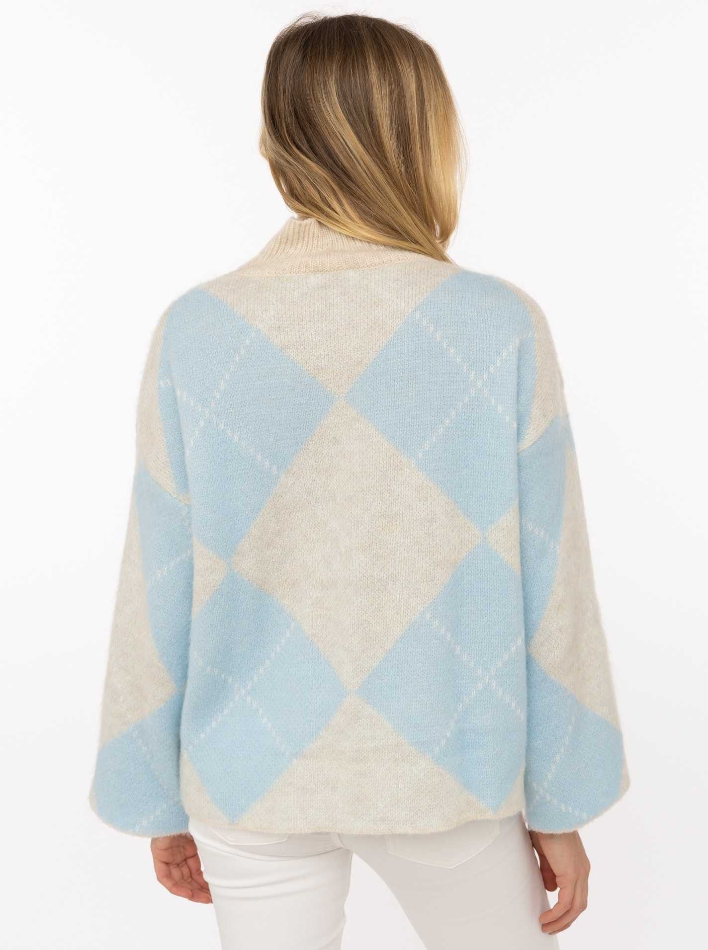 Zwillingsherz Rollkragenpullover "Argyle" großes Rautenmuster, hoher Kragen, Strick, One Size