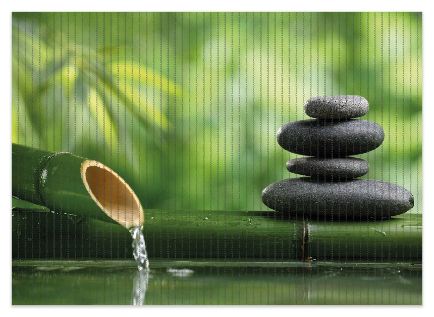 Wallario Schaum-Badematte Steinstapel und Bambus auf dem Wasser, Höhe 5.5 mm, rutschhemmend, geeignet für Fußbodenheizungen, Polymer-Schaum, rechteckig