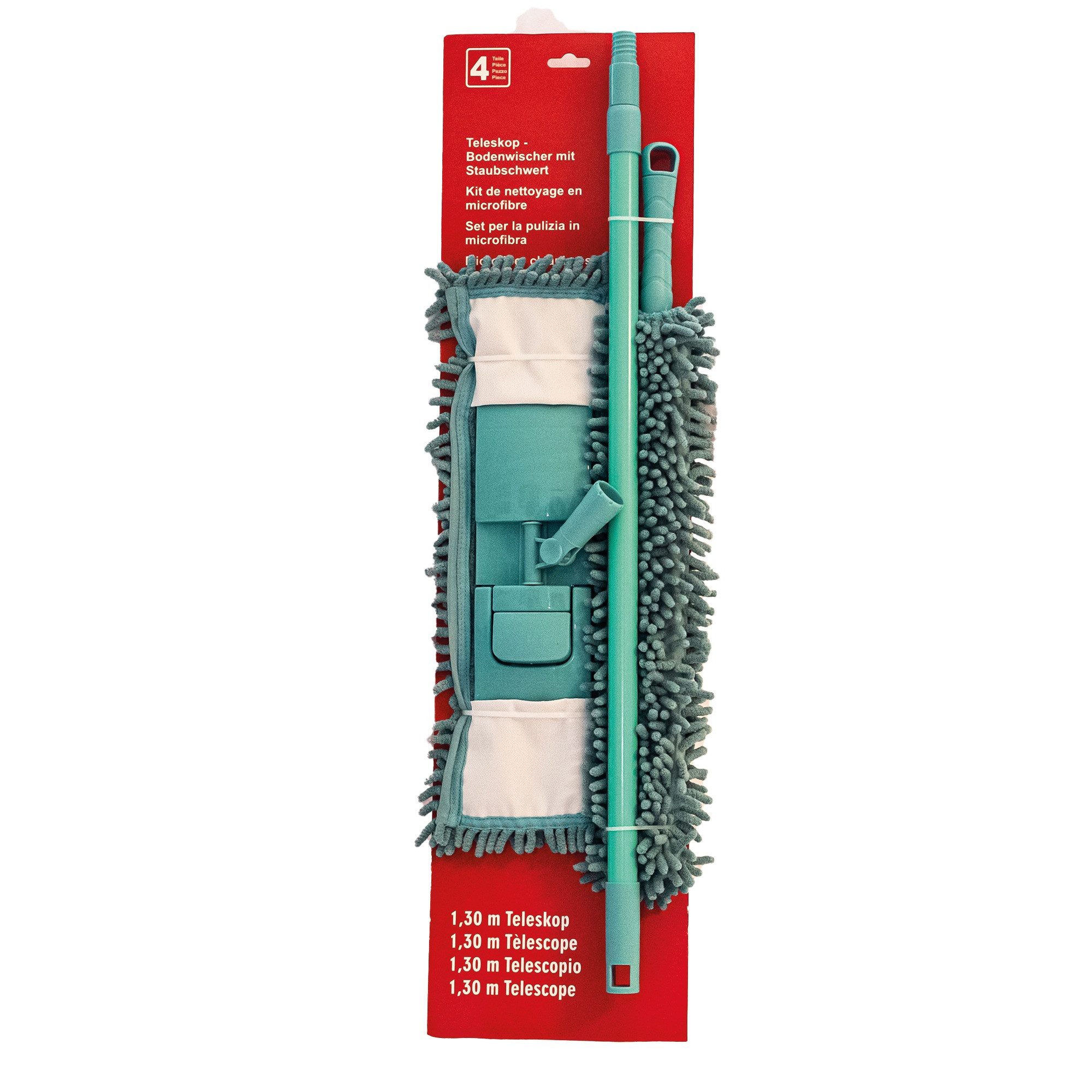 HH-Haushalt Reinigungs-Set Bodenwischer mit Staubschwert und Teleskopstange 1,30 m, 4-er Set, (4teilig (Bodenwischer, Staubschwert, Telekopstange (verstellbar)