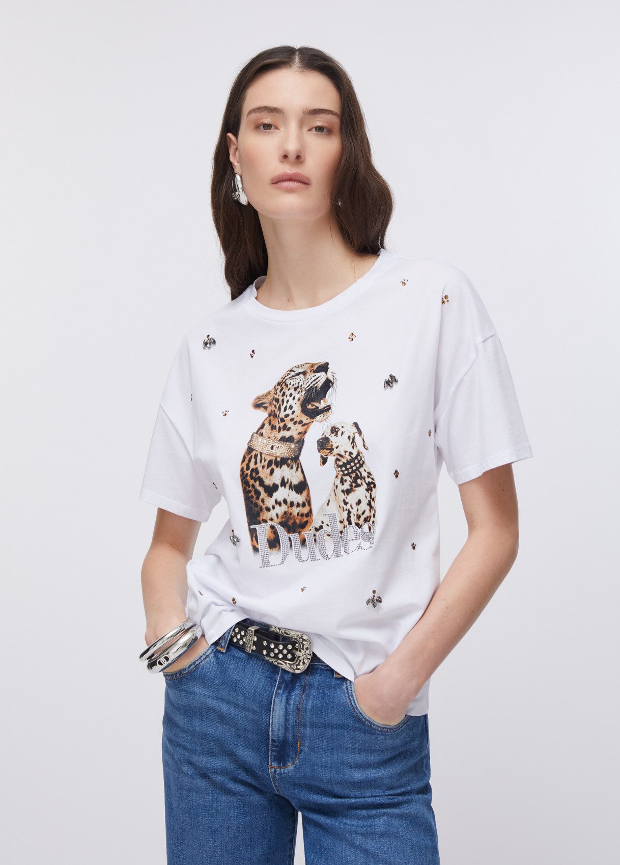 Liu Jo T-Shirt - Damen T-Shirt - Print Shirt mit Schmuckdetails - Rundhals günstig online kaufen