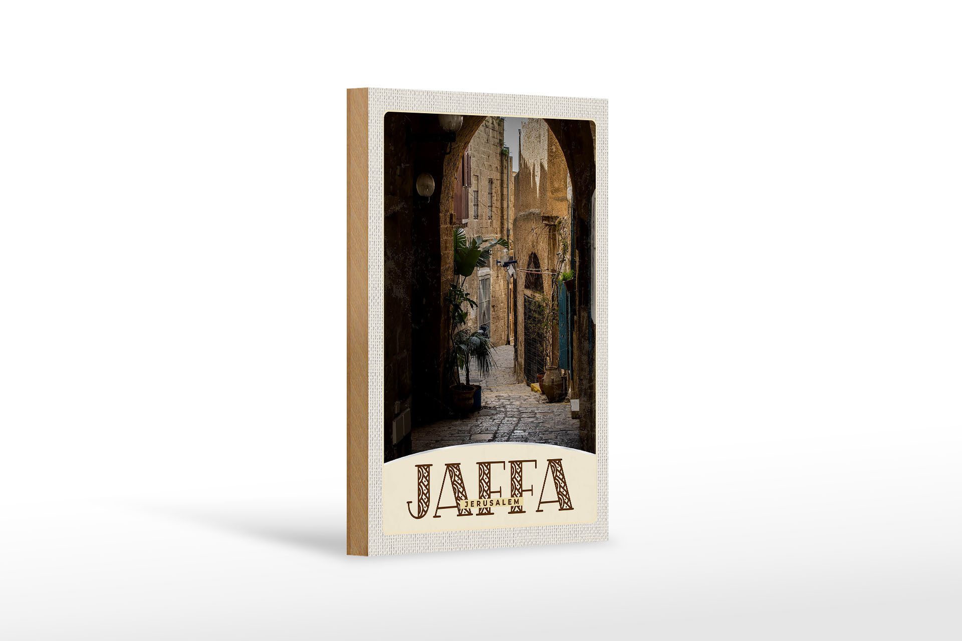 Femer GmbH Holzbild Reise 12x18 cm Jaffa Jerusalem Israel Stadt Weg, (1 St), Glatte Holzfaserplatte (MDF), vorn beschichtet