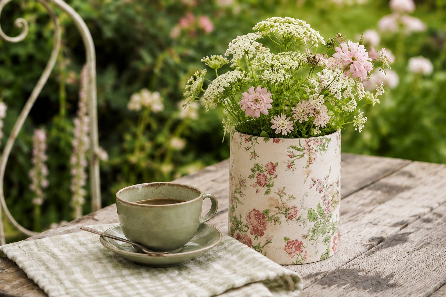 Clayre & Eef Dekovase Clayre & Eef Innenblumentopf Beige Rosa mit Blumenmotiv