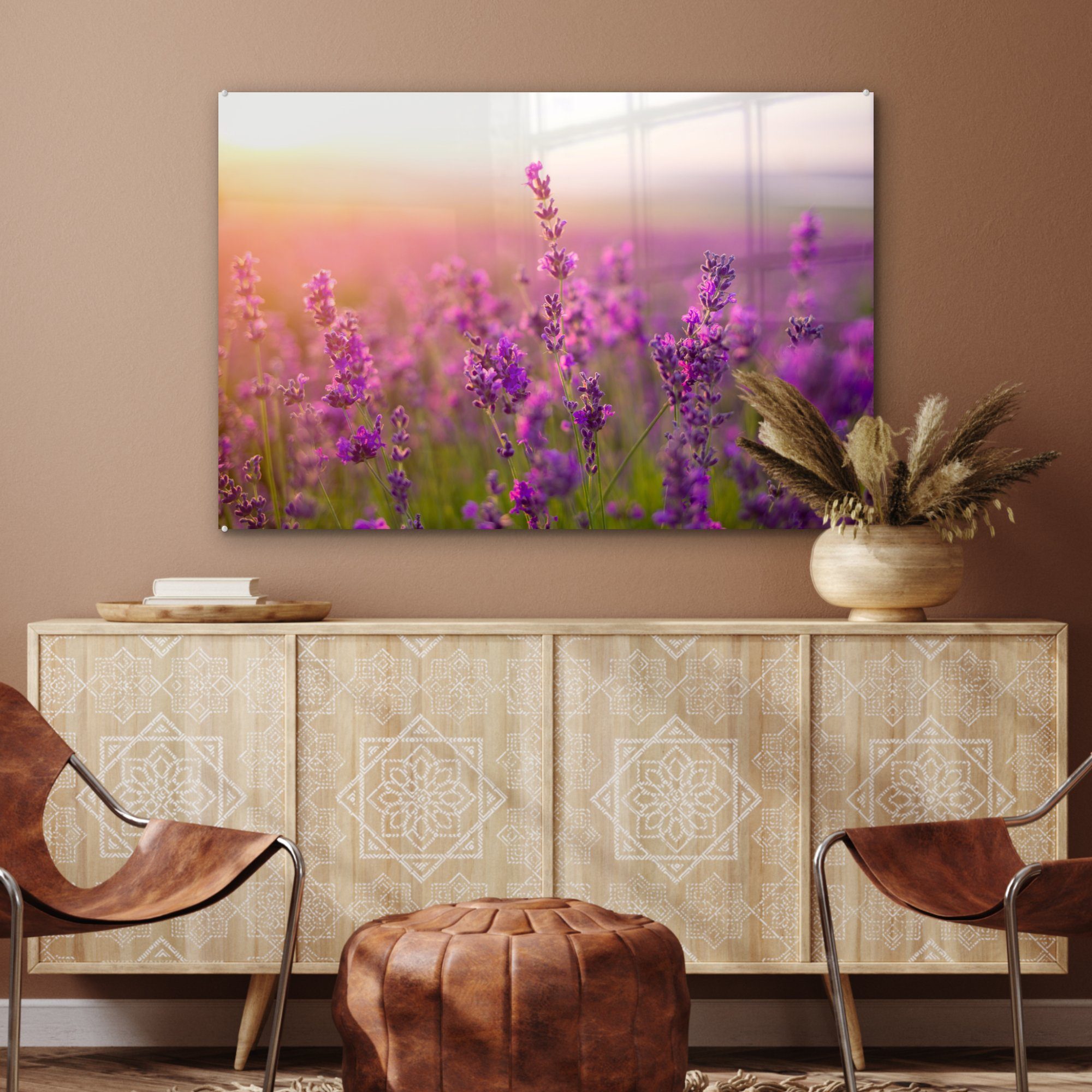 Wohnzimmer (1 St), Acrylglasbilder MuchoWow Frühling - Lavendel Lila, & - Acrylglasbild Schlafzimmer