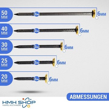 HMH Stahlnagel Stahl Bildernägel 20/25/30/40/50 mm Nägel Messingkopf Stahlnägel, Aus gehärtetem Stahl, Stoßfester Messingkopf