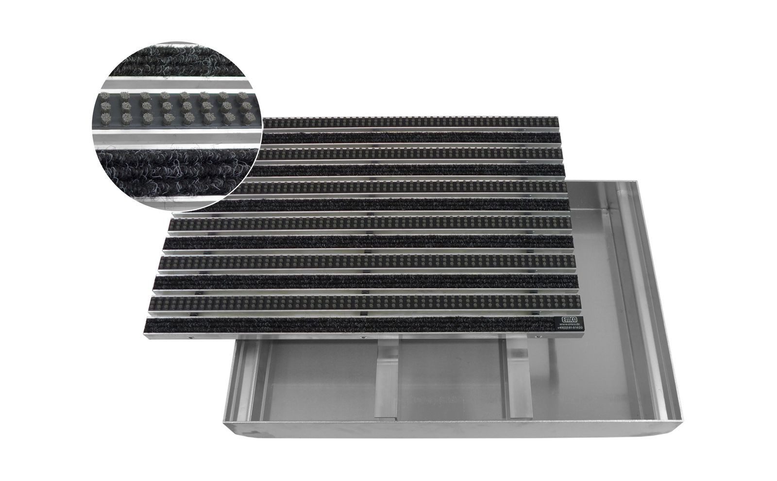 Emco Fußmatte Eingangsmatte DIPLOMAT + Bodenwanne Aluminium, Rips Anthra. + Bürsten, rechteckig, Höhe: 75 mm, Größe: 750x500 mm, für Innen- und überdachten Außenbereich