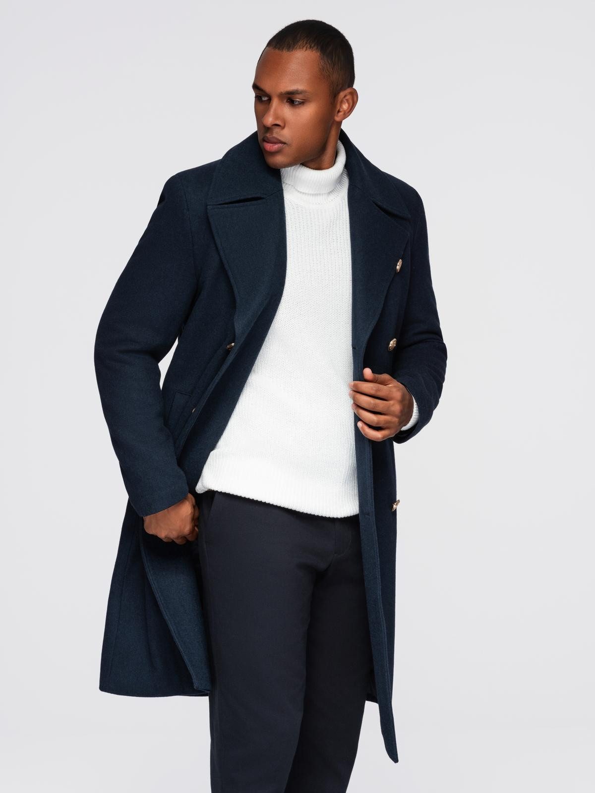 OMBRE Wintermantel Doppelreihiger Herrenmantel mit Wolle im Marine-Stil Rückenschlitz für mehr Bewegungsfreiheit