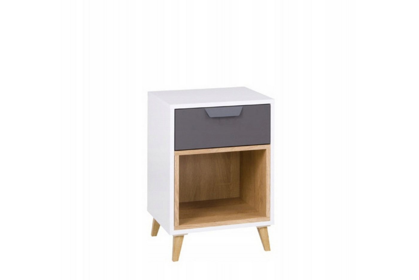 Deine Möbel 24 Nachttisch JUSTIN 11 Nachtschrank Nachtkommode 40 cm breit (für Jugendzimmer Kinderzimmer Schlafzimmer, 1-St., Set), in Weiß Matt / Graphit / Grau / Eiche Scandi Still