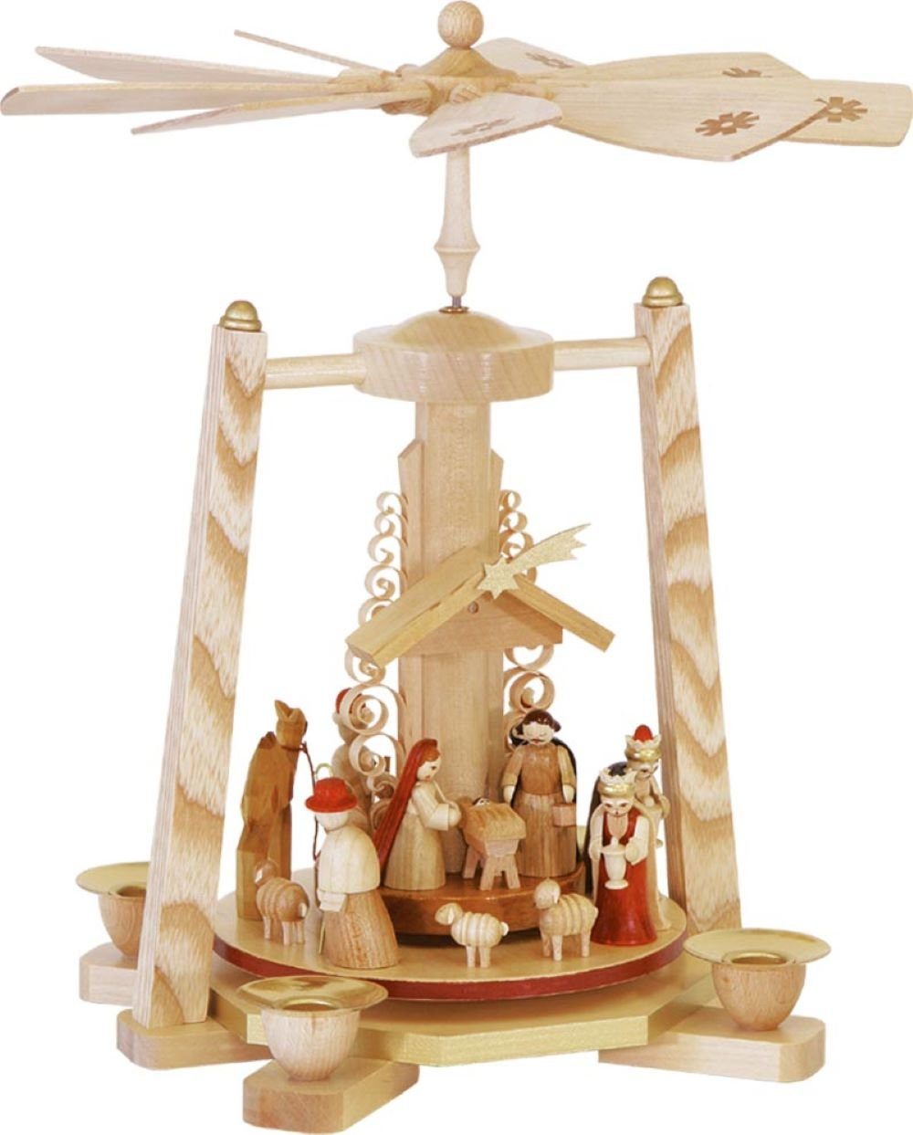 Richard Glaesser Weihnachtspyramide Heilige Familie natur, Stabpyramide Christi Geburt #01623, Handwerkskunst aus dem Erzgebirge