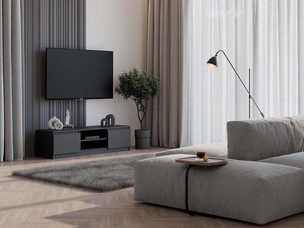 Raumhirsch Furniture Lowboard Fernsehschrank, TV-Kommode, TV Schrank 140 cm (Maße 140 x 40 x 36 cm, einfache Montage), 5 Türen, Offenes Fach, Kabelöffnung