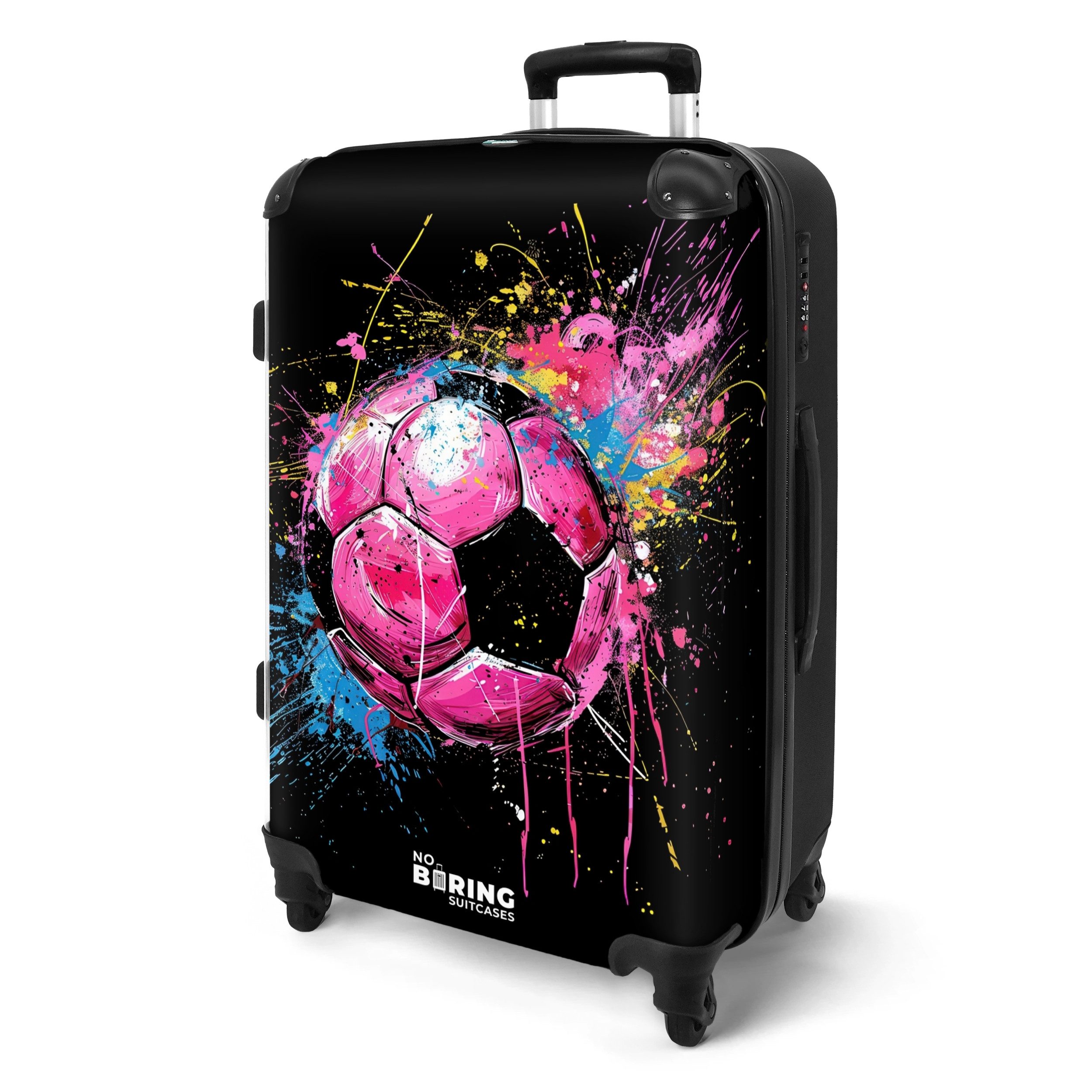 NoBoringSuitcases.com© Hartschalen-Trolley Rosa Fußball mit Graffiti günstig online kaufen