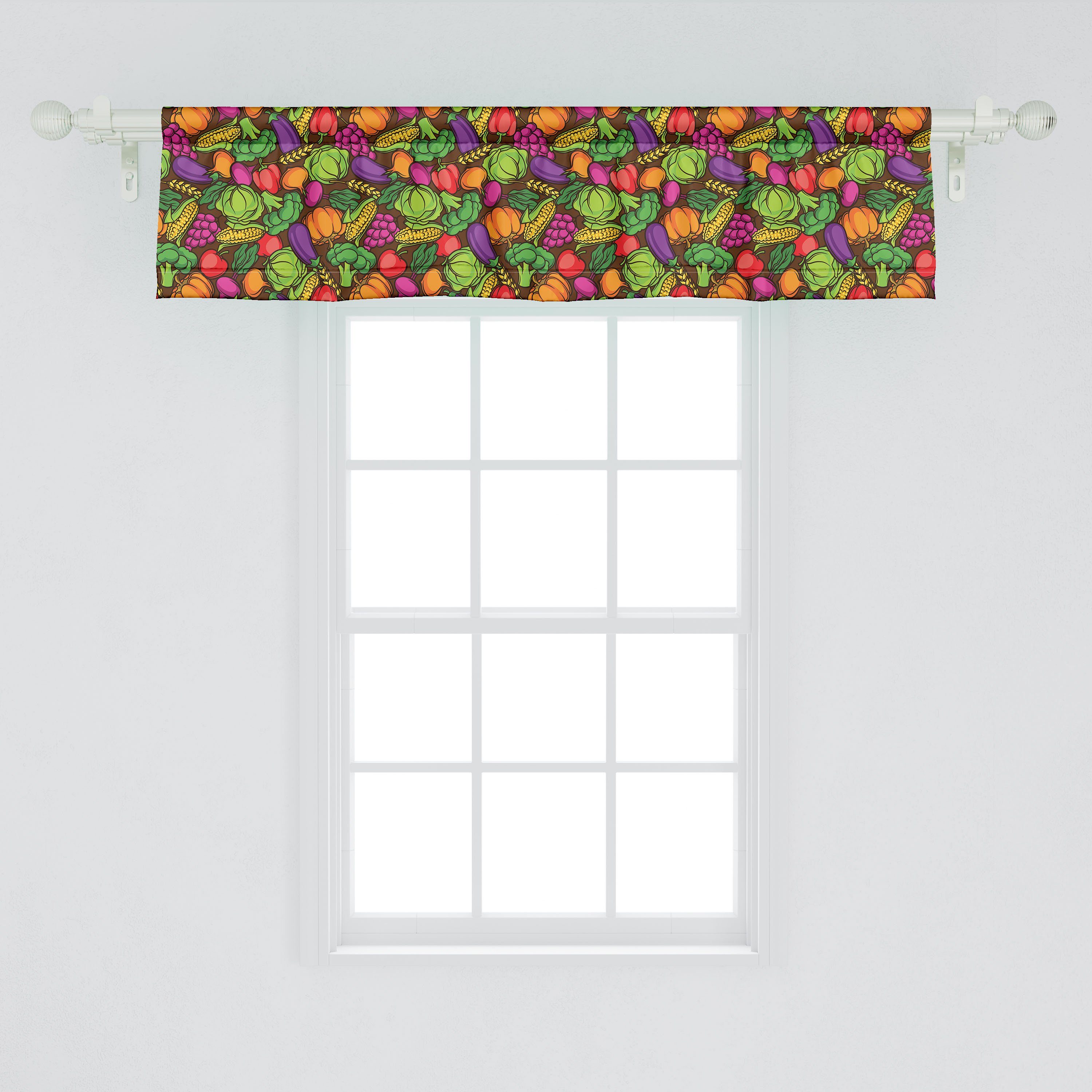 Vorhang Cartoon Dekor für Abakuhaus, Scheibengardine mit Lebensmittel saisonale Volant Küche Gemüse Microfaser, Schlafzimmer Stangentasche,