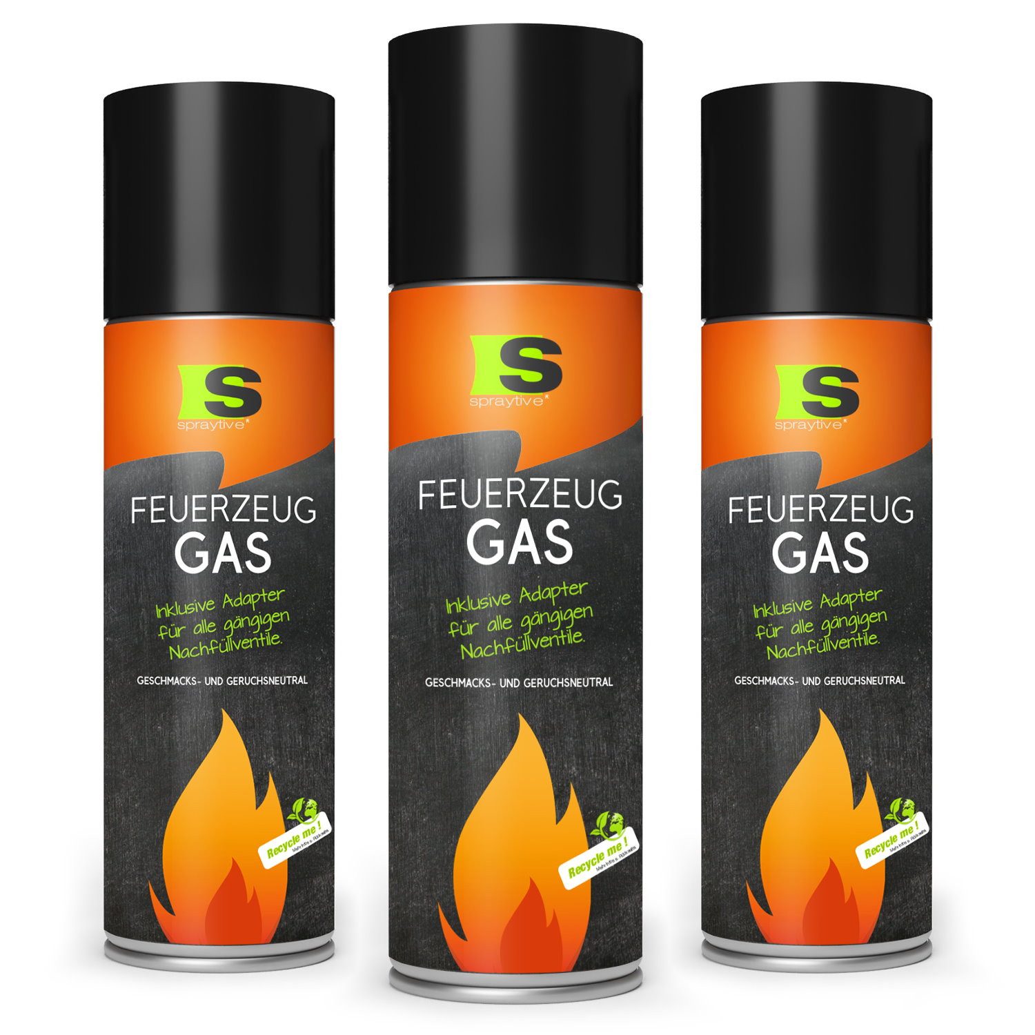 Spraytive Gaskartusche 3x 500ml XXL Butangas für Flambierbrenner & Feuerzeuge - Feuerzeuggas, Made in Germany