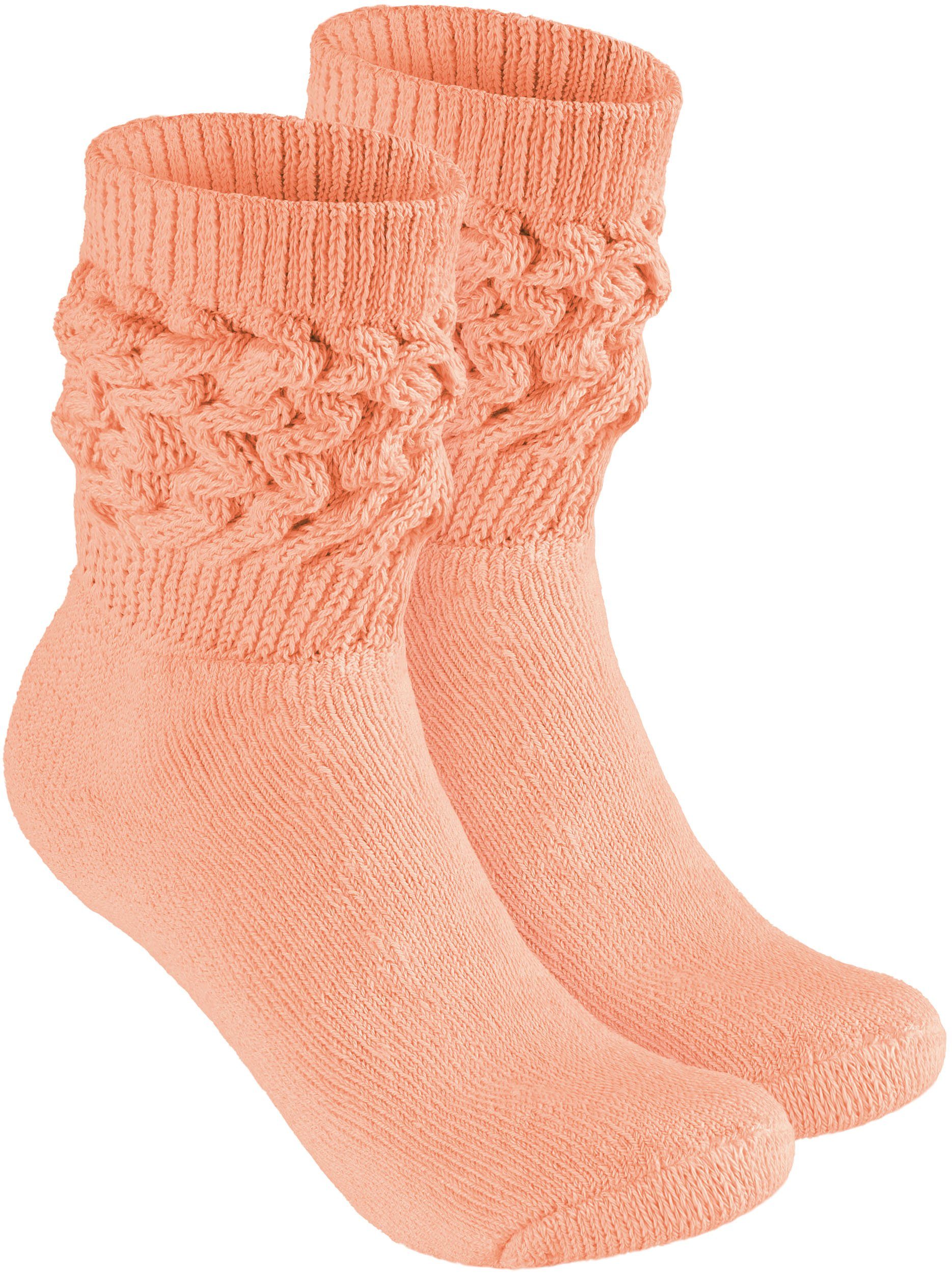 Sport Scrunch Baumwollsocken und Hellblau, Frauen 1x 1x BRUBAKER - für Pfirsich Knit (3-Paar) Damensocken Set Damen Hellbraun Freizeit Slouch - 1x und Retro-Socken für 3er Lässige Socken Schoppersocken