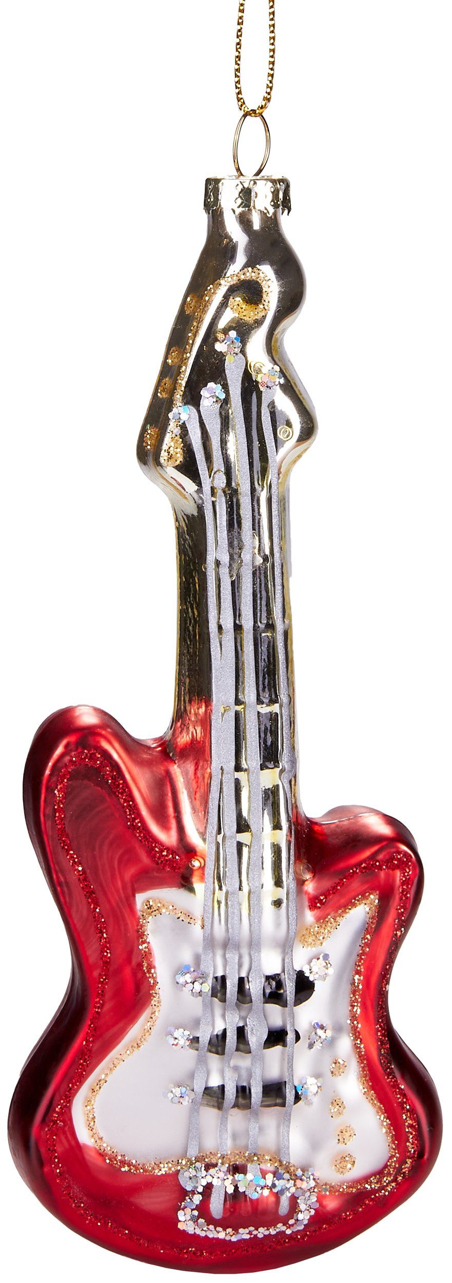 BRUBAKER Christbaumschmuck Handbemalte Weihnachtskugel Rotweiße E-Gitarre, musikalische Weihnachtsdeko aus Glas - ca. 15 cm