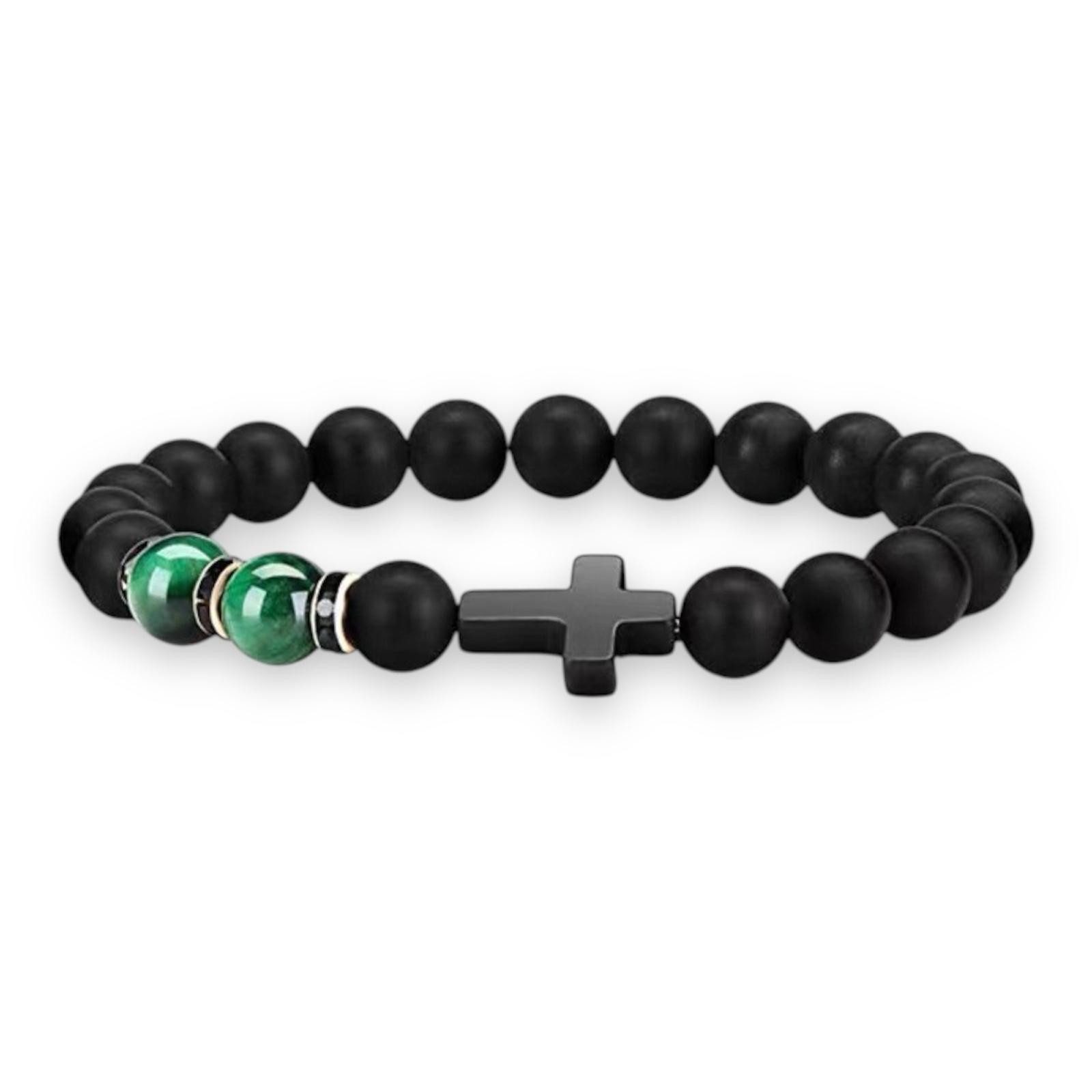 Perlenarmband Naturstein-Armband Kreuz Handgefertigt Tigerauge Obsidian Edelsteinen