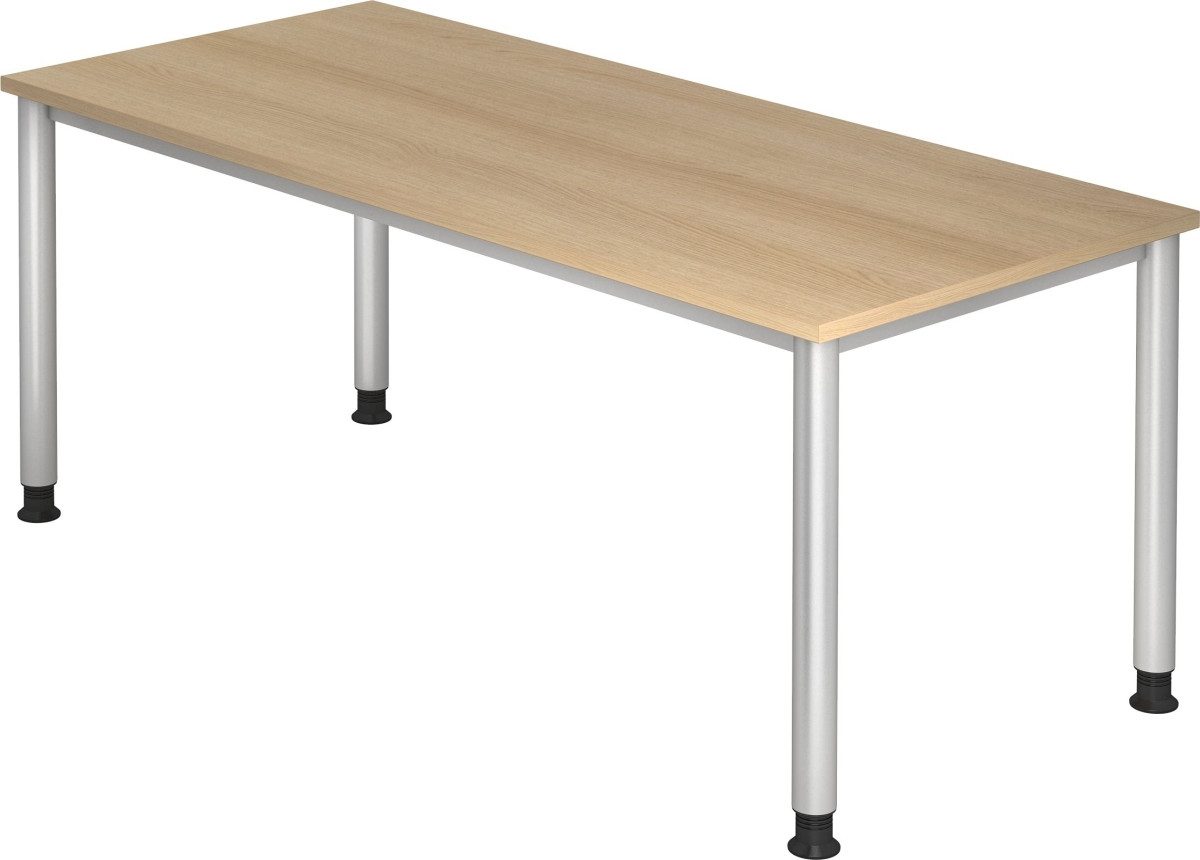 HAMMERBACHER Schreibtisch Schreibtisch 4-Fuß-rund 180x80cm Eiche/Silber