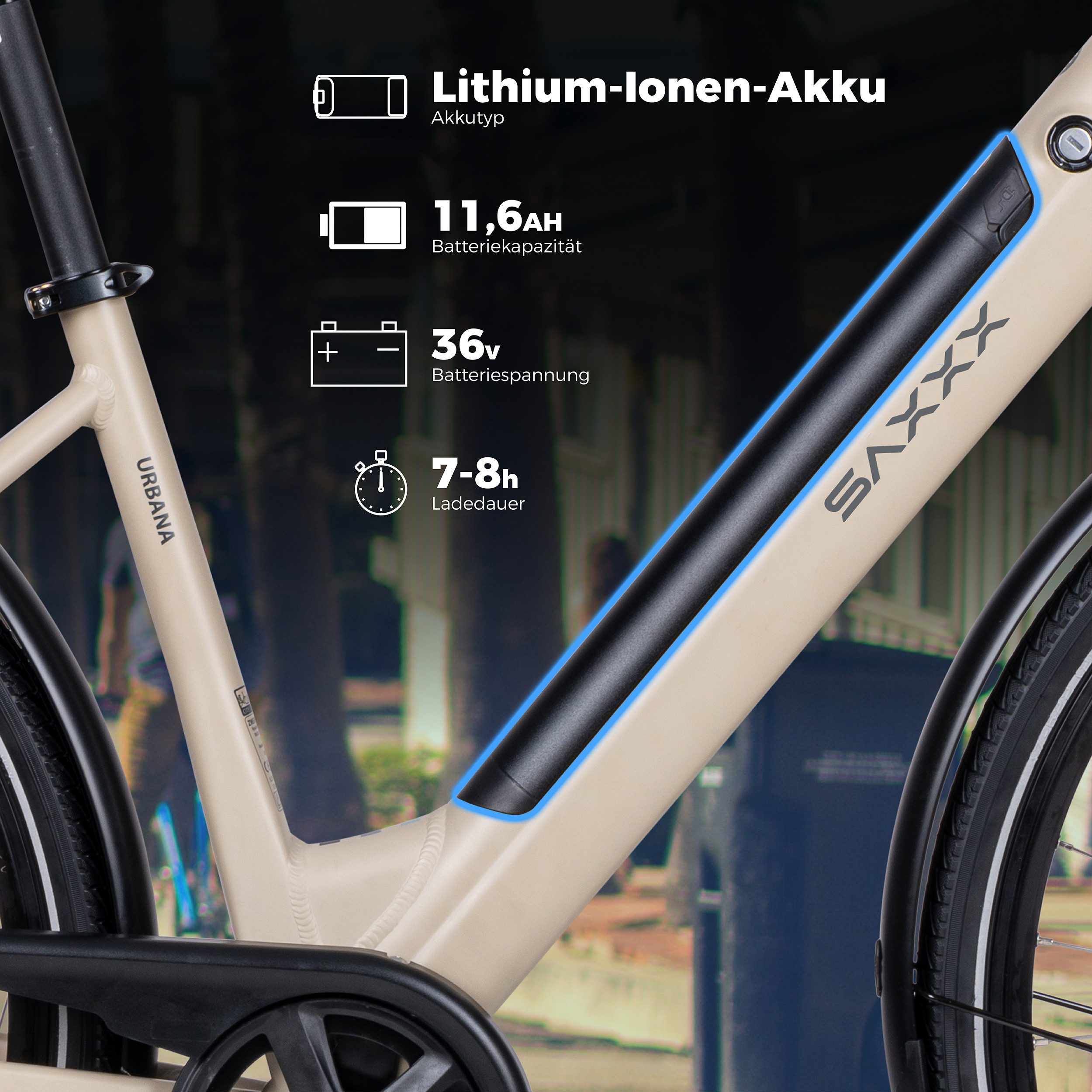 SAXXX E-Bike Cityrad 28 Zoll, Elektrofahrrad bis zu 90km, E-Cityrad, nur 21,5kg, RH: 45cm, 7 Gang Shimano SL-M315-7R Schaltwerk, Kettenschaltung, Heckmotor, 417,6 Wh, Tiefeinsteiger, Farb-LCD, Ananda Hinterradmotor, Tektro hydr. Bremsen