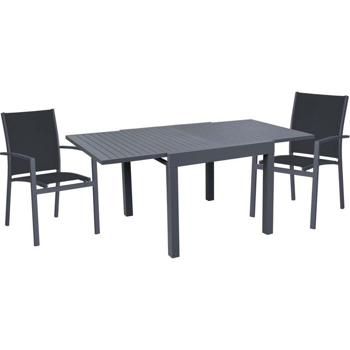 etc-shop Stuhl 3-Teilig Tisch Gruppe ALU Dunkelgrau Garten Sitz-Gruppe Veranda